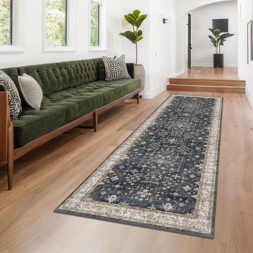 Hazo Haus Black Boho Runner Rug - Washable 3x10 ft | Waterproof, Non-Slip, Stain & Fade Resistant
