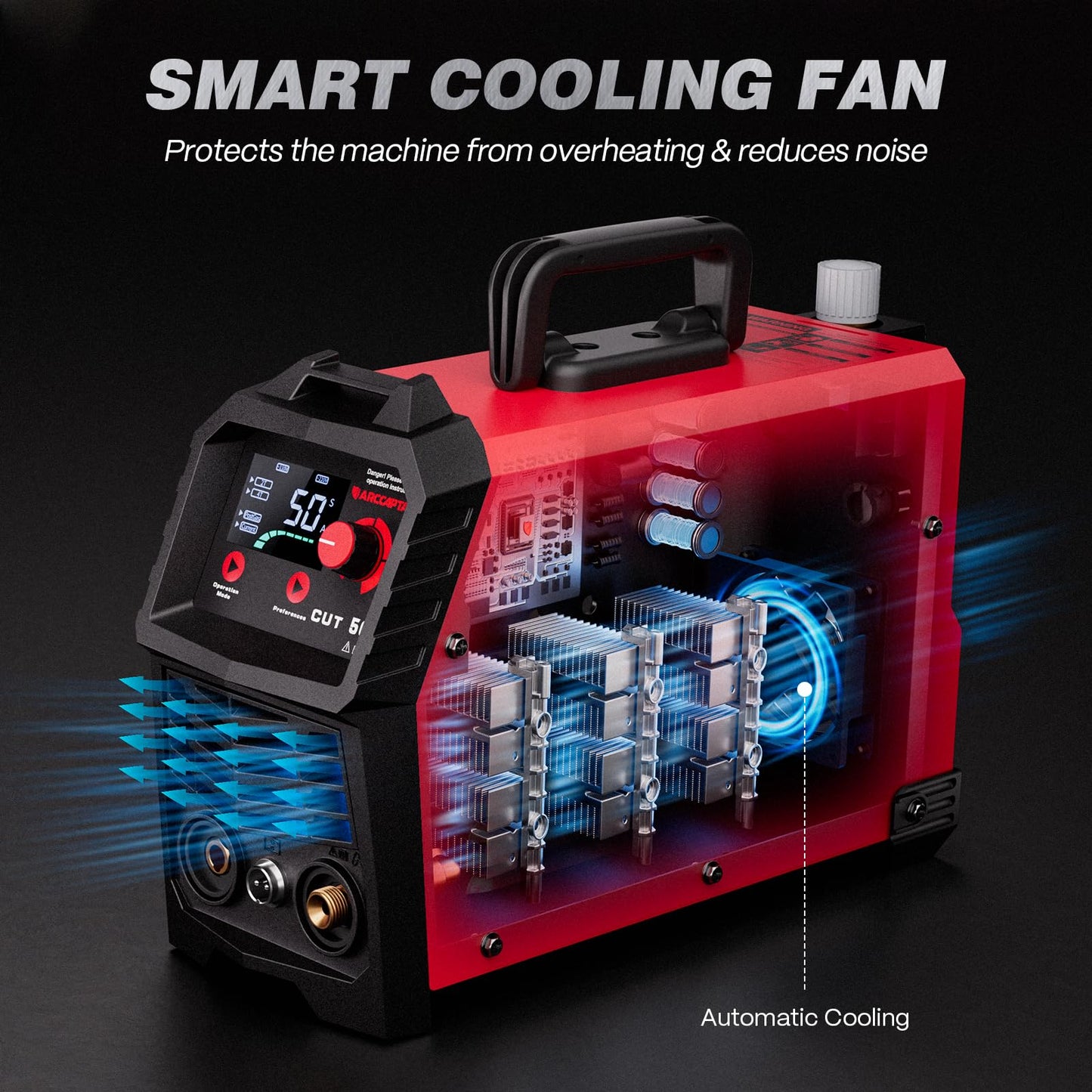 ARCCAPTAIN Plasma Cutter, [Large LED Display] 50Amps Cutter Machine with 110/220V Dual Voltage DC Inverter IGBT 1/2 Inch Clean Cut Post Flow and 2T/4T, for Beginners DIY