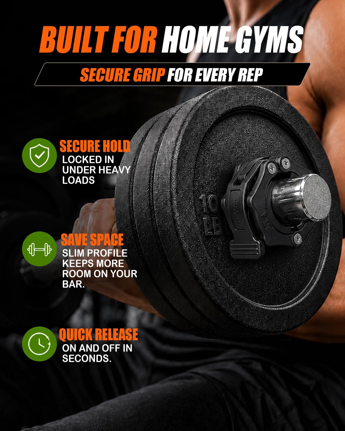 MAXRICH Ultra-Thin 1-Inch Barbell Clamps, Quick Release Weight Clips for 23–30mm Bars, Secure Barbell Collars for Home Gym