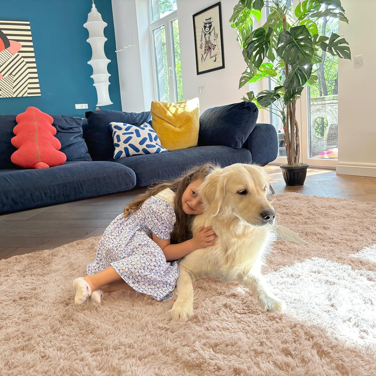 OLANLY Large Area Rug - Soft Fluffy Shaggy Carpet for Living Room & Bedroom | Machine Washable, Beige
