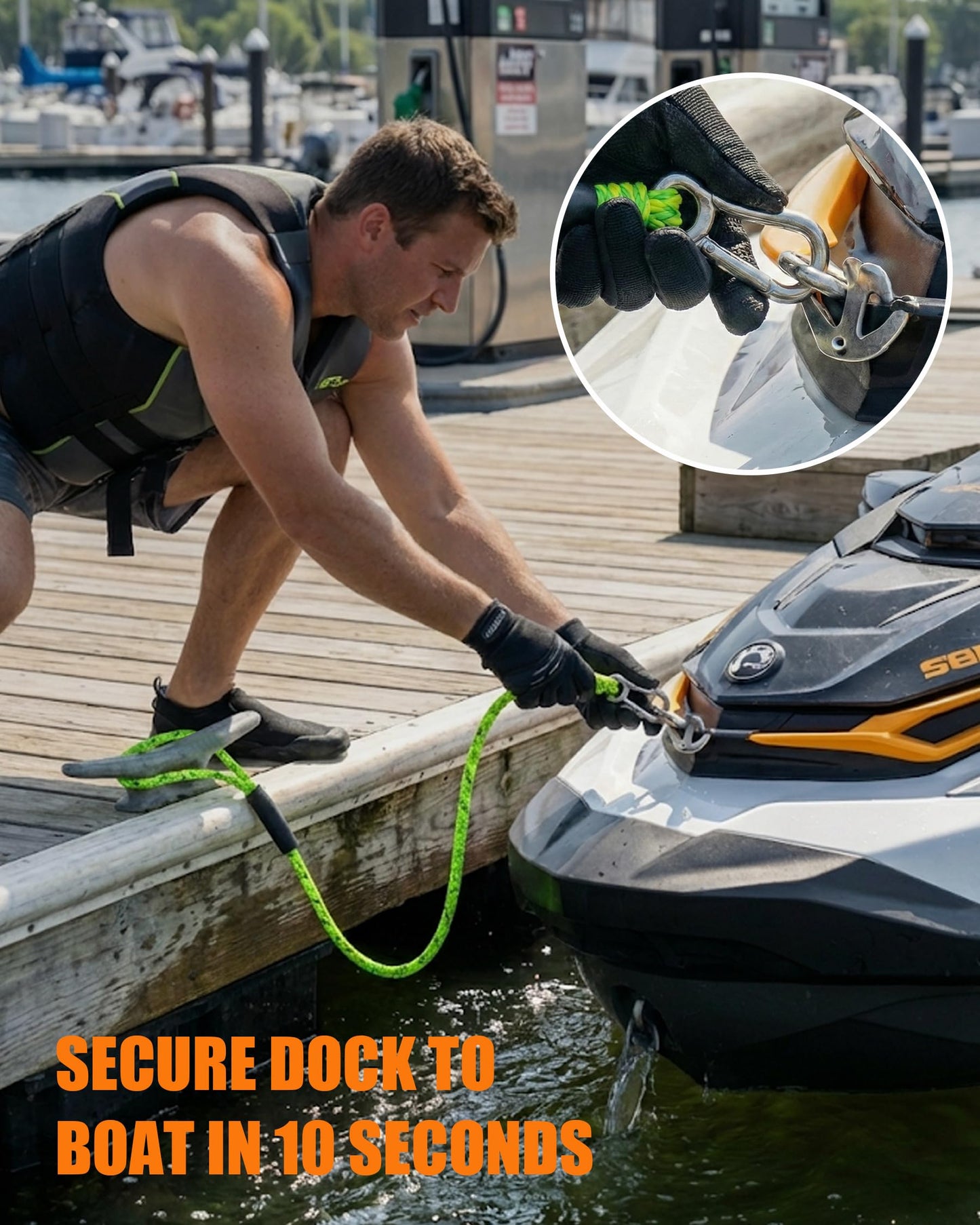 2Pack 4 FT Bungee Dock Lines with 316 Stainless Clips, Shock-Absorbing Elastic Marine Mooring Ropes/Tie Downs for Boat, Jet Ski, Kayak, Pontoon, PWC Accessories, 2200LB Breaking Strength