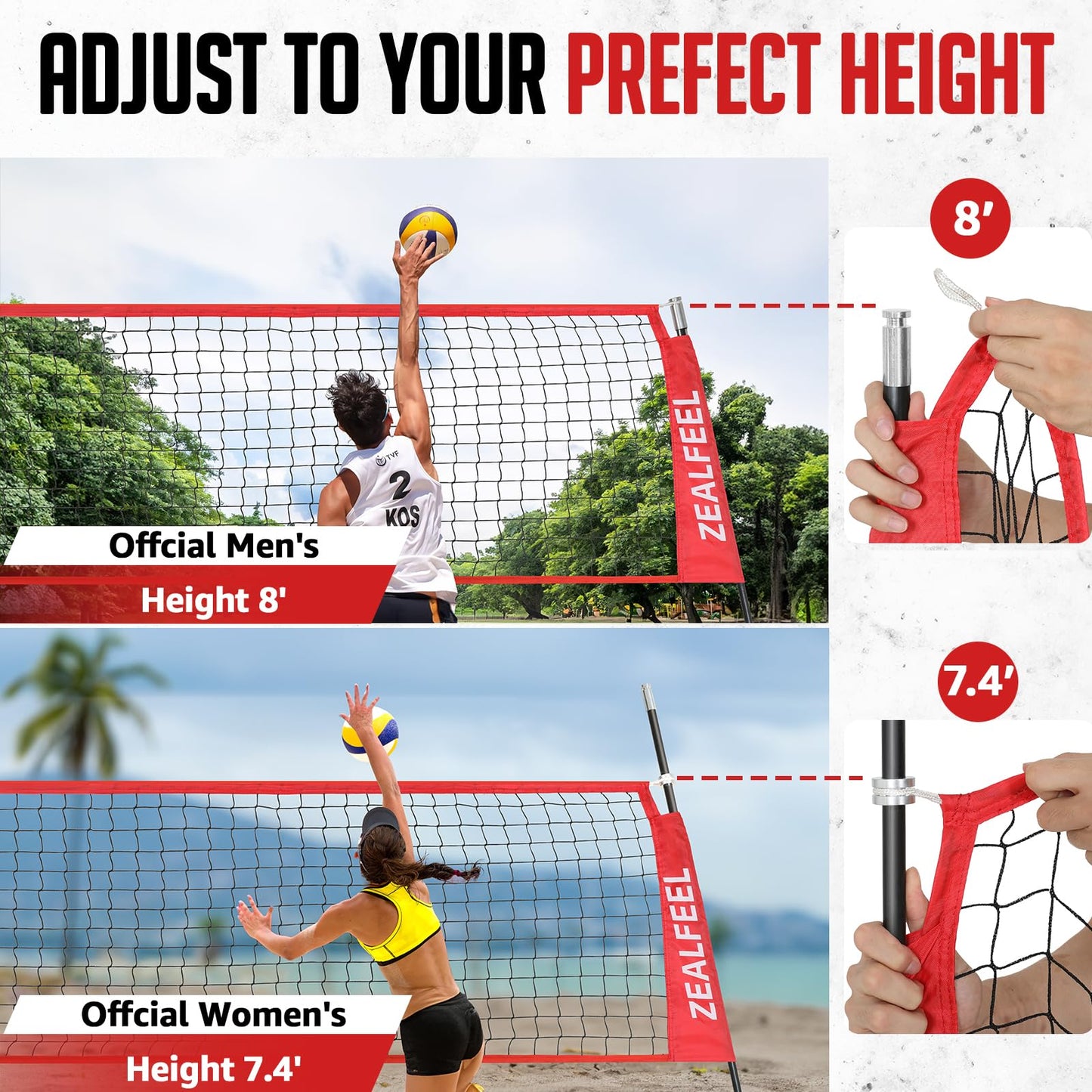 ZEALFEEL Volleyball Net, 20FT Volleyball Training Net Height Adjustable, Portable Freestanding Practice Net for Hitting or Serving Drills, Pop up Volley Ball Nets with Carry Bag for Backyard Outdoor