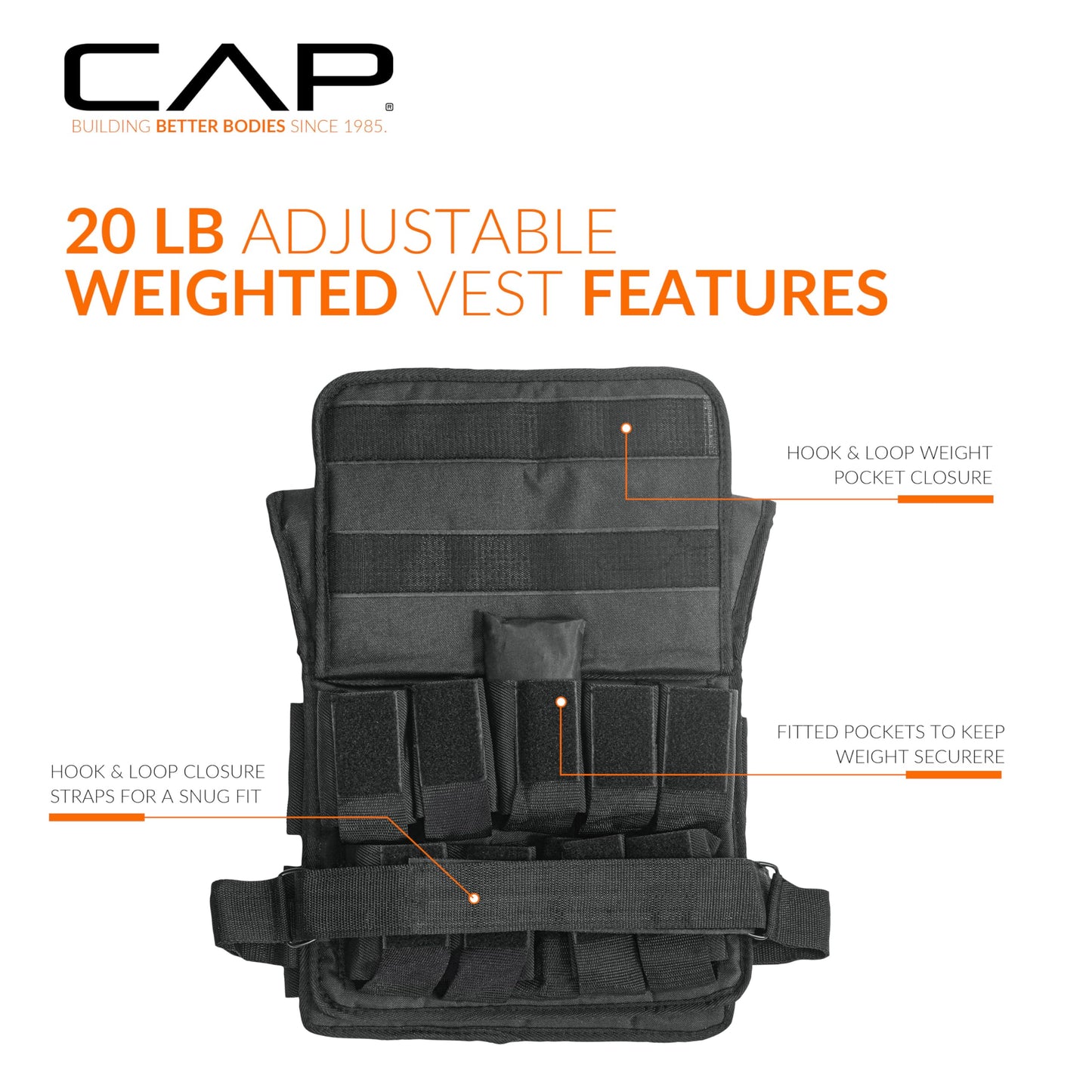 CAP 20 LB Adjustable Weighted Vest – Full Body Workouts, Cardio, Walking & Running, Weight Vest for Men and Women