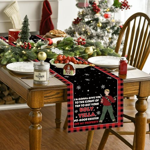 Home Alone Table Runner - Funny Christmas Kitchen Decor | Winter Holiday Party Decoration