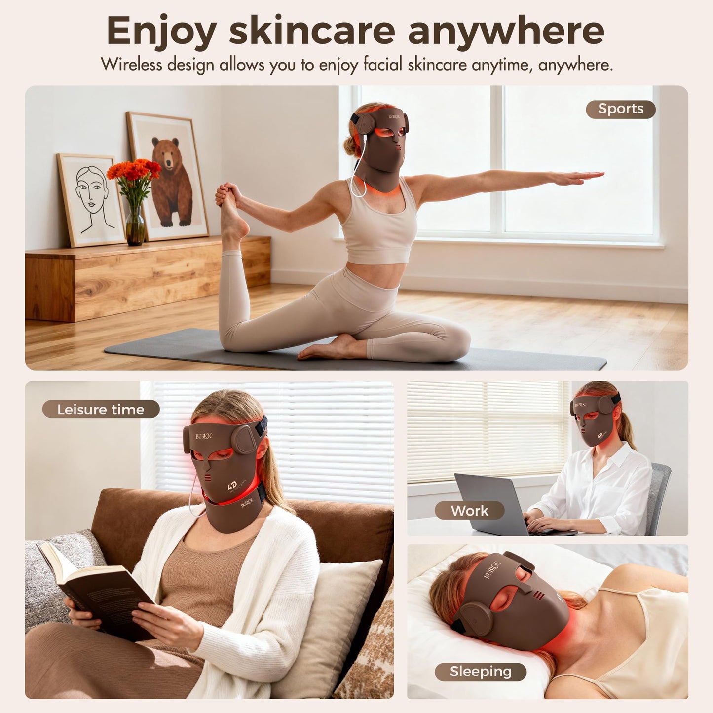 4D Wireless Red Light Therapy for Face and Neck with 400 LEDs,8+1 Color Light Therapy Mask with NIR, 850nm Red Light Therapy Mask, 4000mAh Rechargeable Led Face Mask Remote Control for Home & Travel