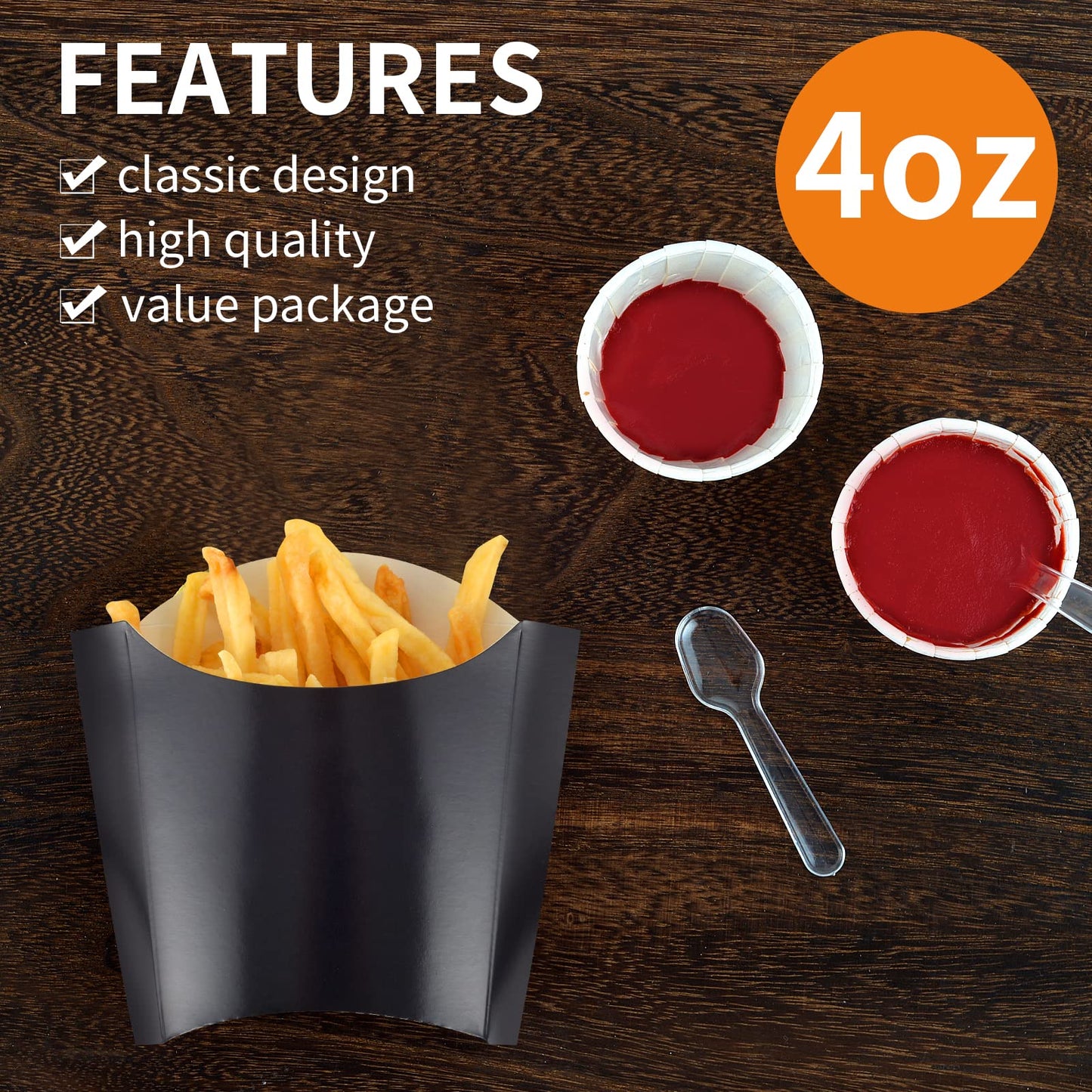 100 Pack 4oz Black French Fry Containers - Small French Fry Box Holder Disposable Charcuterie Cups - Kraft Paper Takeout Boxes for Wedding Birthday Carnival Individual Party Point