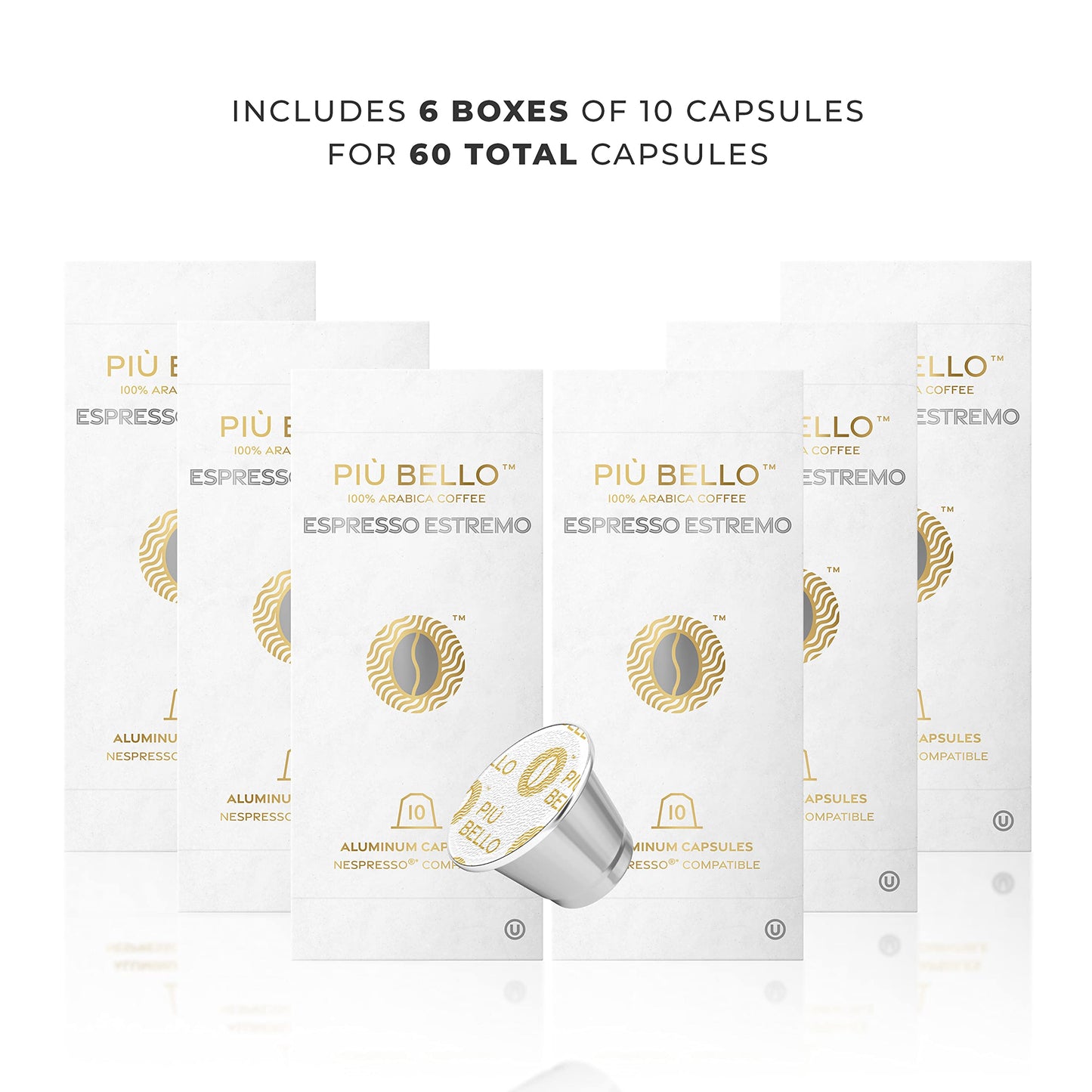 Piu Bello Espresso Estremo Coffee Pods – Espresso Coffee Pods for Nespresso Original Machines – Compatible Capsules Pack – Rich & Balanced Taste – Strong Italian Espresso Flavor – Kosher Certified (60 Count, Single Flavor)