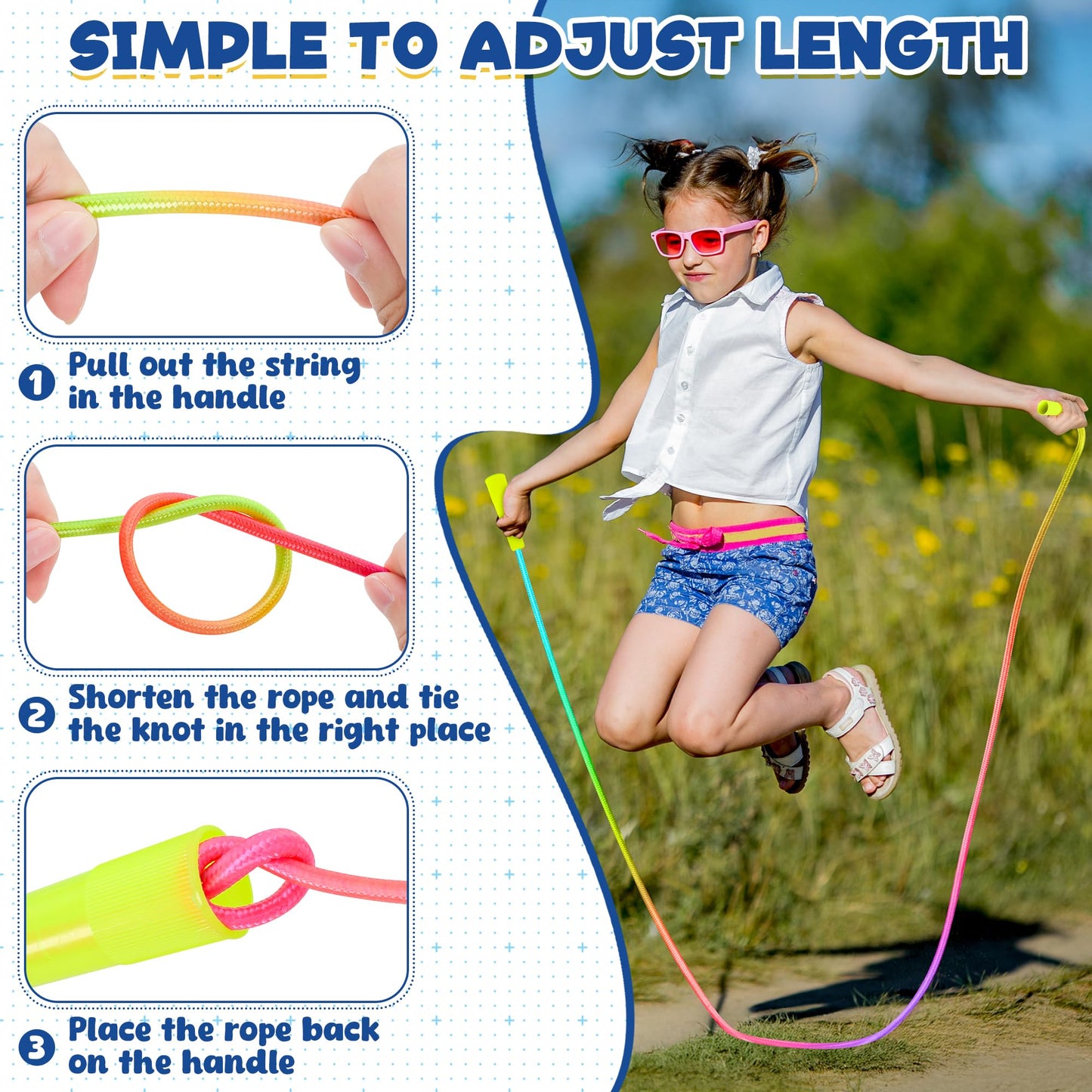 ZATAYE 6 Pack Kids Jump Rope, Colorful Gradient Nylon Skipping Ropes for Children, 7.55FT Adjustable Length, Plastic Handles, Lightweight Jumping Ropes for Schools, Events, and Family Fun