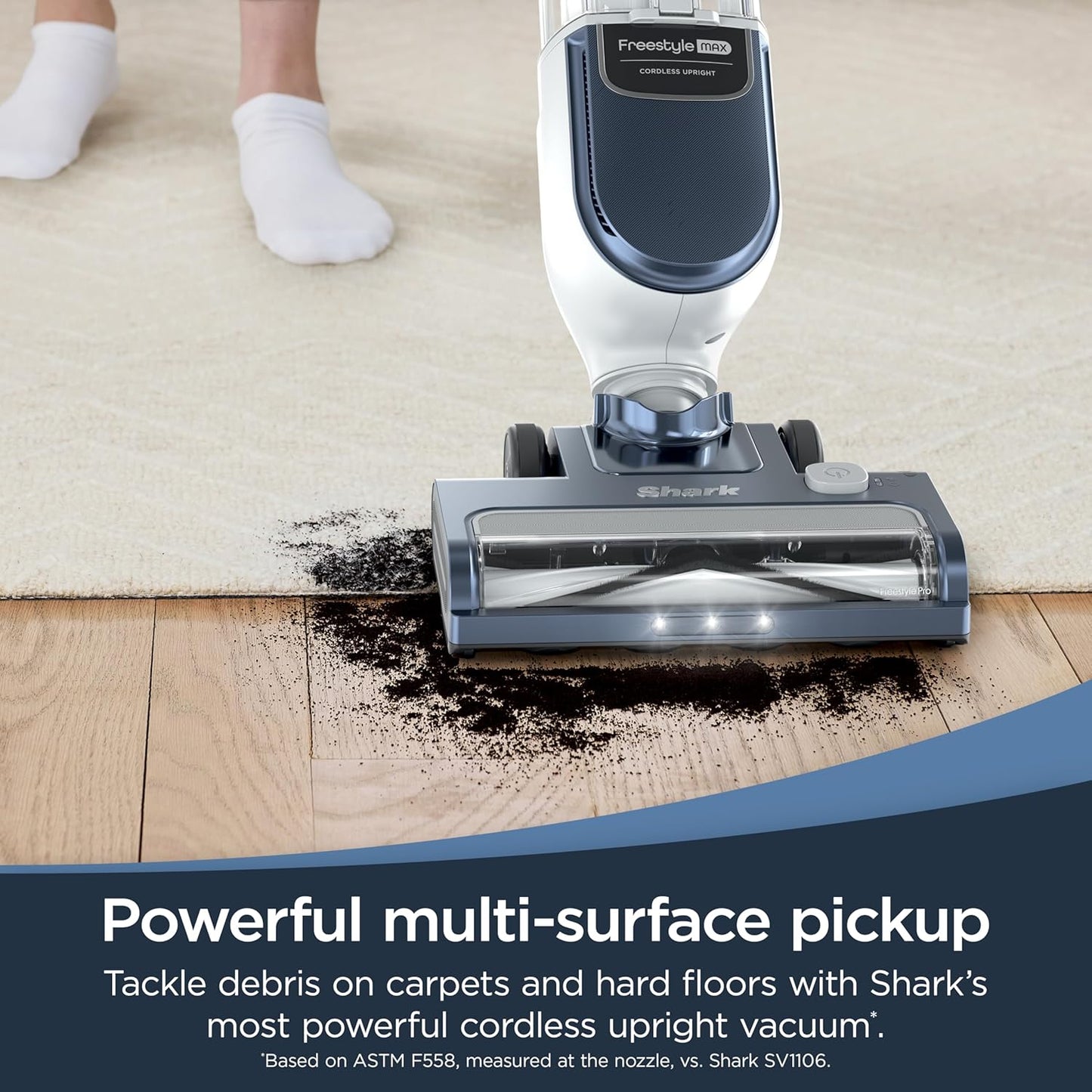 Shark Freestyle Max Cordless Vacuum - Lightweight Multi-Surface Cleaner with Large Dust Cup & LED Headlights | Nordic Blue, SV2002
