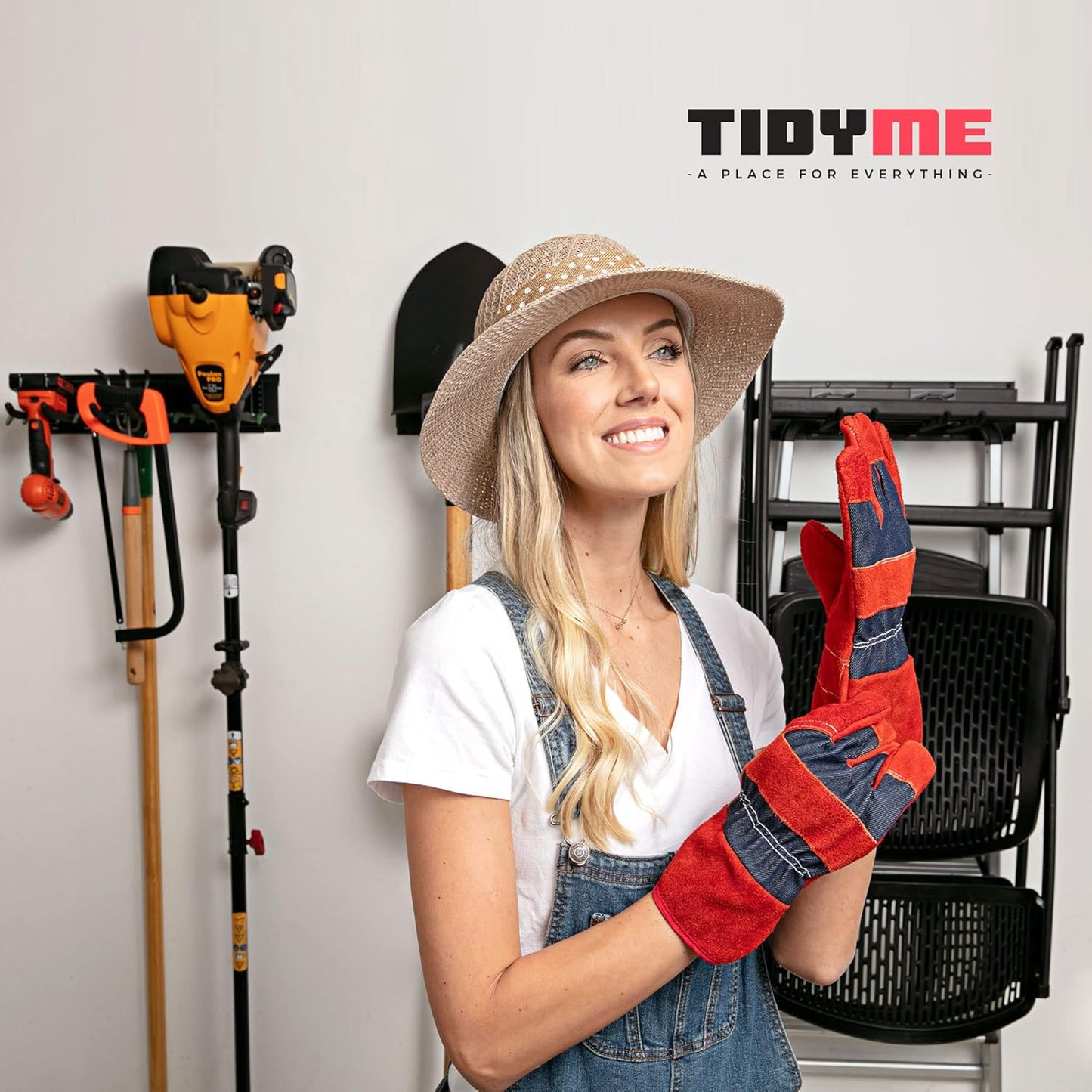 TIDYME Garage Wall Organizer - 48" Heavy-Duty Tool Storage Rack | Adjustable Double-Layer Hooks | 300 lbs Capacity
