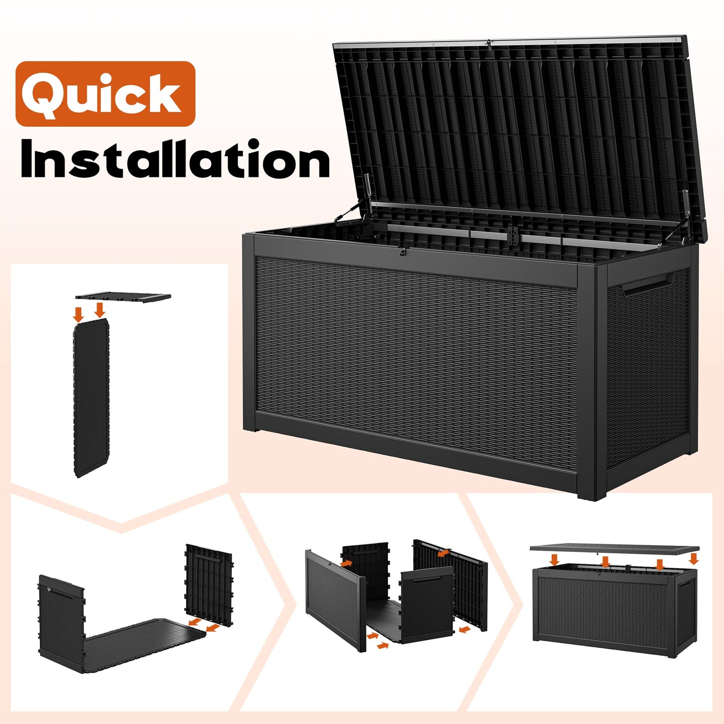 NBYSGO Outdoor Storage Deck Boxes Waterproof, Waterproof and UV Resistant Outdoor Storage Box Lockable Lid for Delivery Box, Indoor, Garden Tools, Pool Supplies, Patio (Black, 300 Gallon)