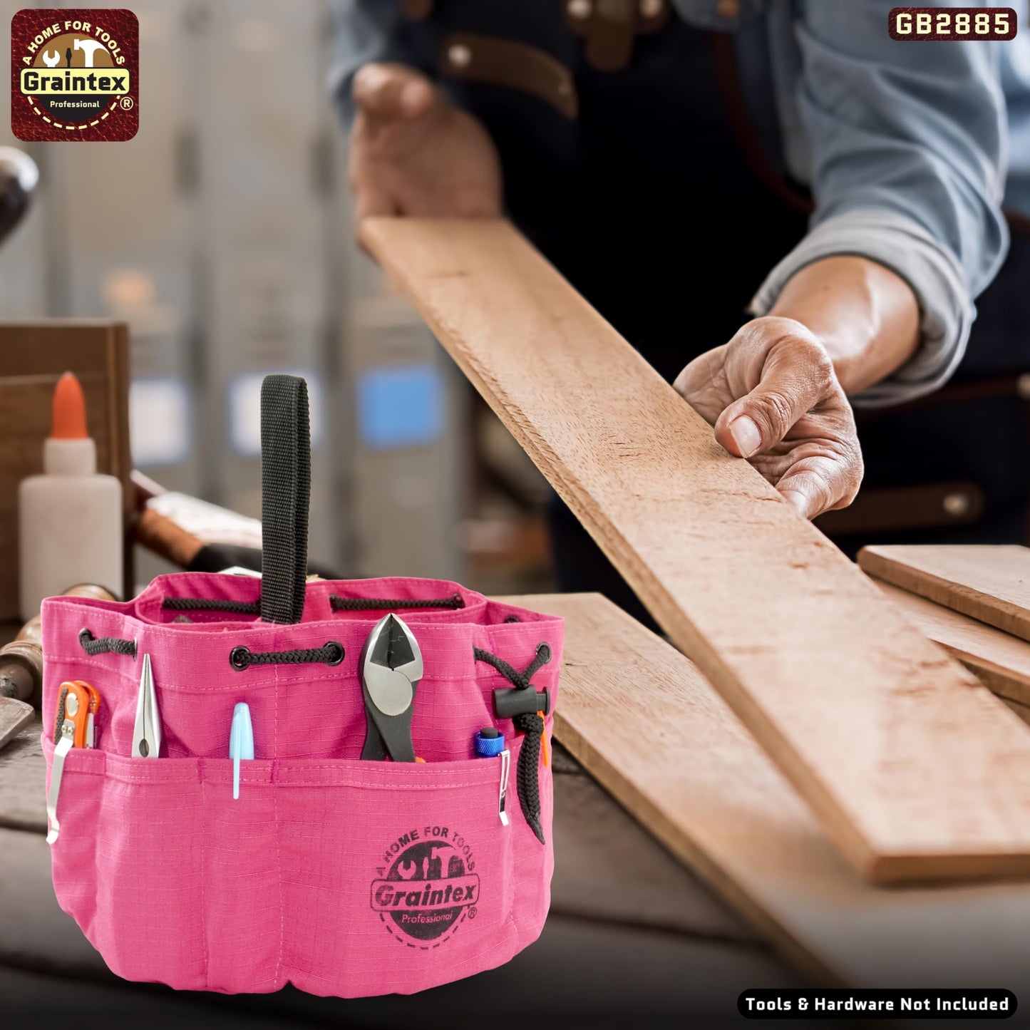 Graintex 18 Pockets Grab Bag Rip-stop Canvas Drawstring Closure, Small Part Organizer Pouch, Small Tools, Screws, Parts, Parachute Tool Bag for Efficient Storage - Pink
