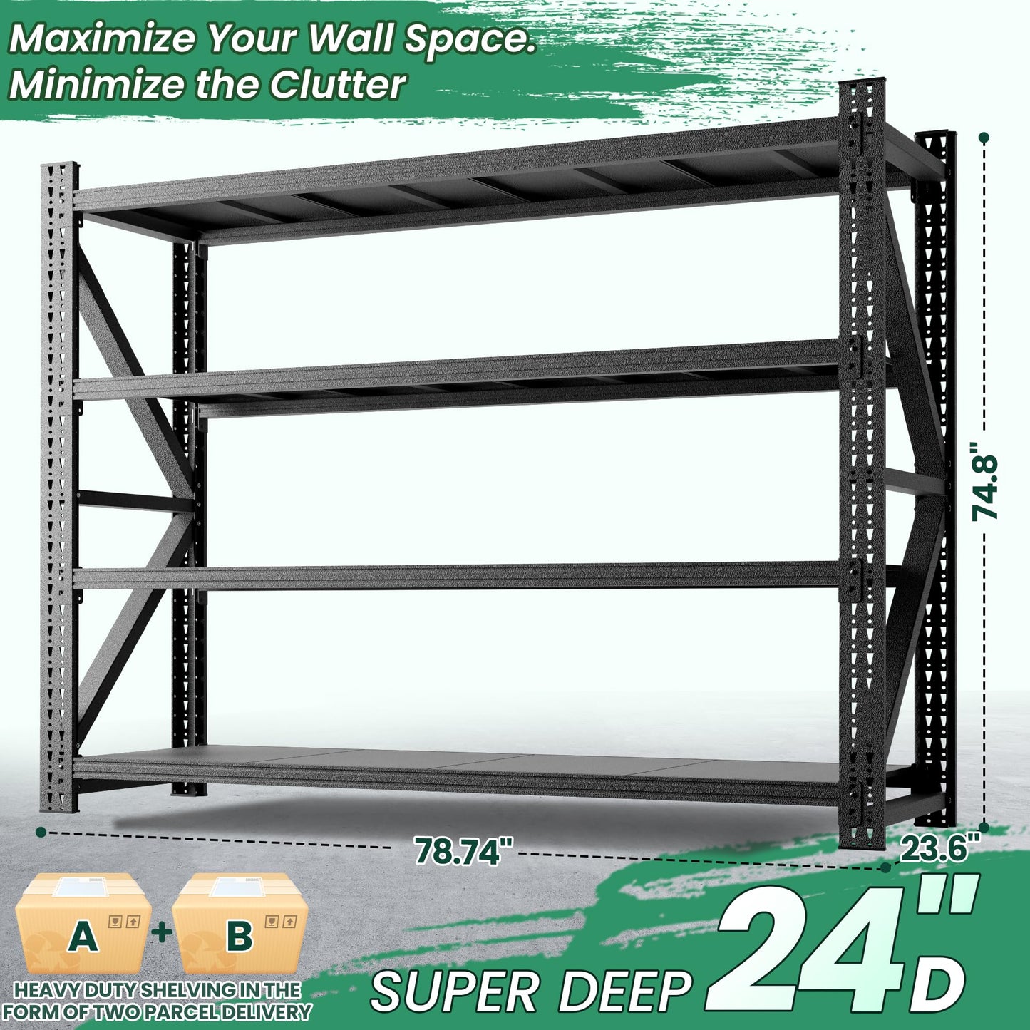 VIYET 4-Tier Heavy Duty Garage Shelving,Industrial Shelving for Maximum Capacity,Garage Storage Racks Heavy Duty Steel Shelves,Ultra-Wide Metal Rack for 3‑Car Garages,Warehouses