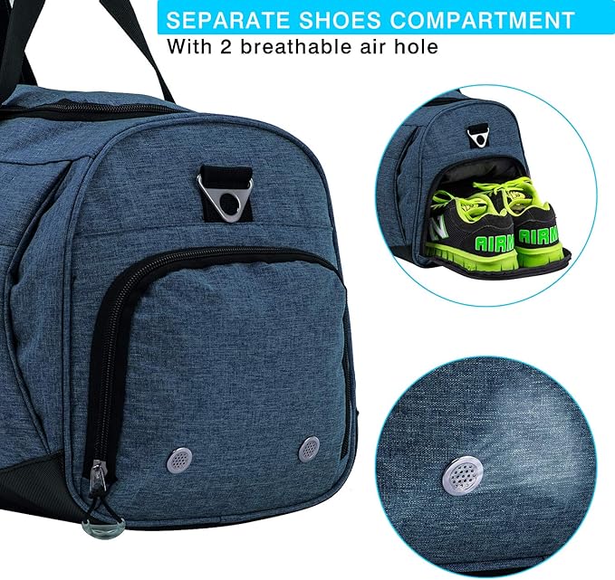 Kuston Sports Gym Bag with Shoes Compartment &Wet Pocket Gym Duffel Bag Overnight Bag for Men and Women