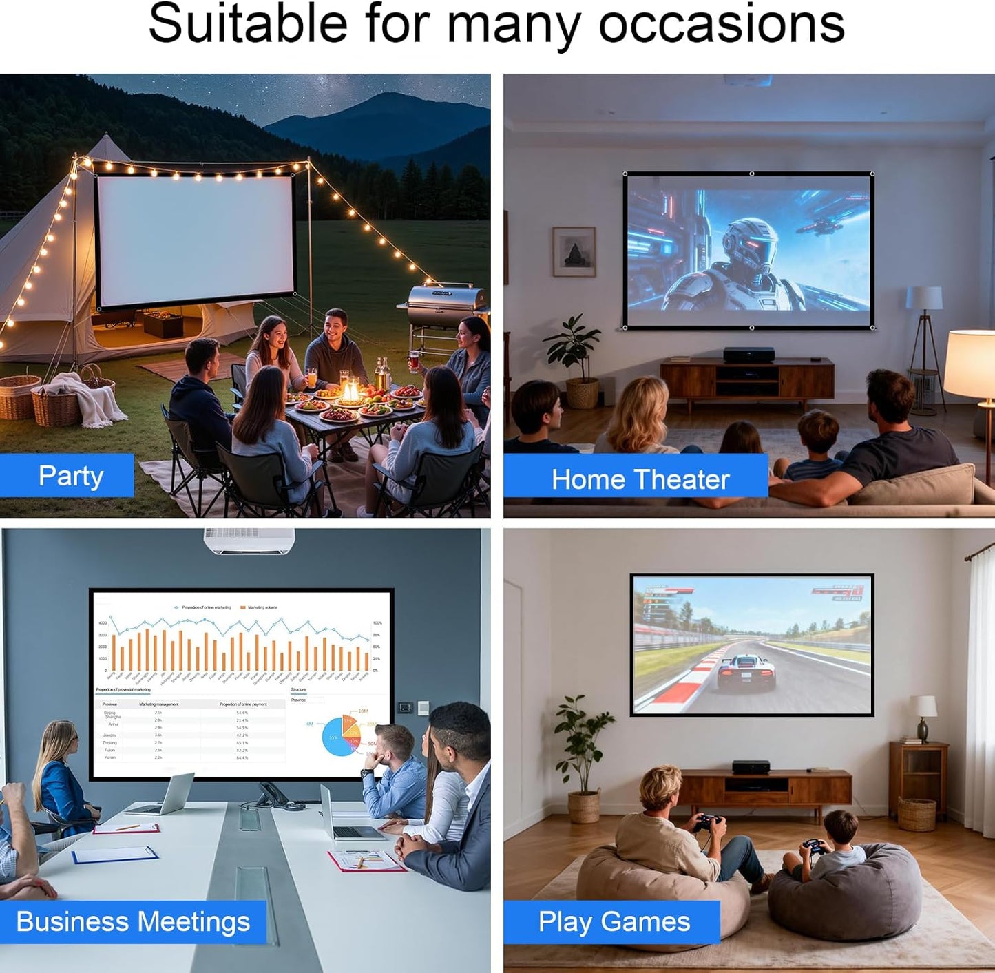 Ximaoy 72 inchPortable 16:9 Projector Screen Movie Projector Screen HD Indoor Outdoor Double Sided Rear Projection