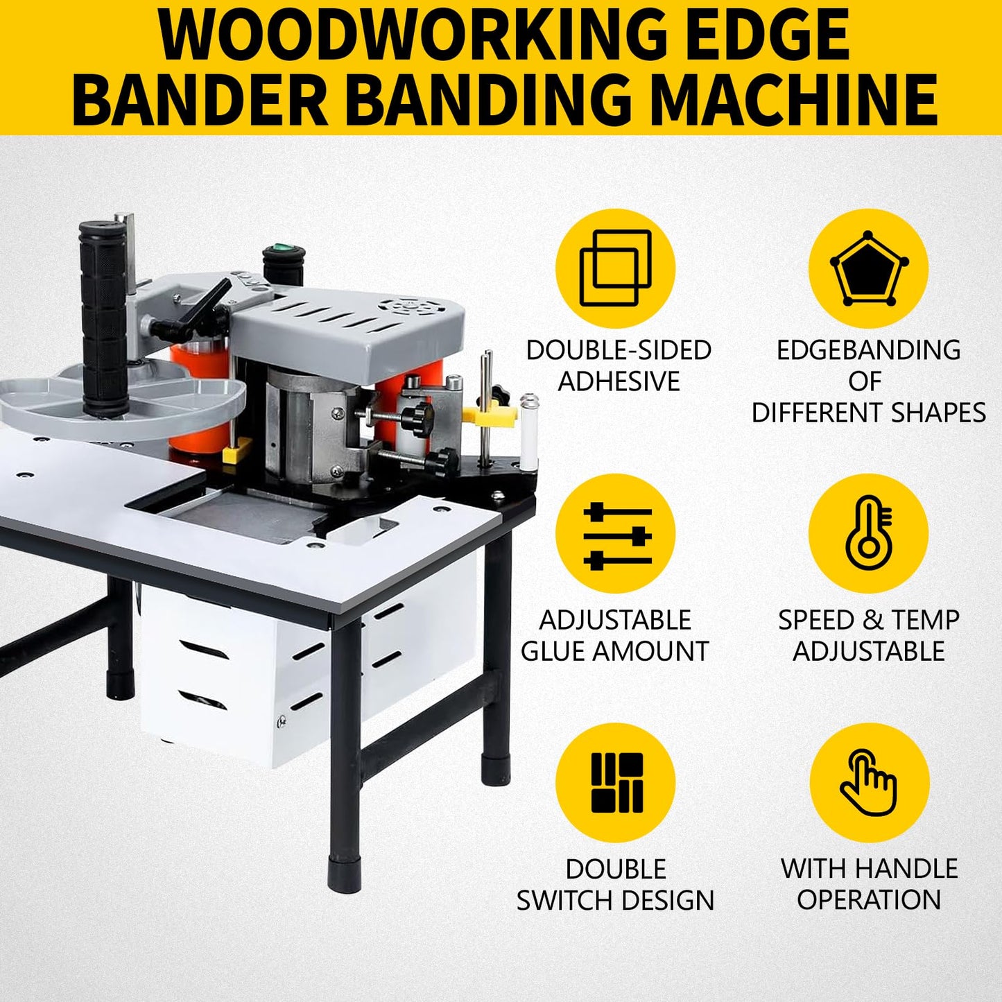 DEVALLEY Woodworking Edge Bander Banding Machine Portable Edge Bander Curve Straight Edge Banding Machine With Speed Control 5-10m/min (110V, Adjustable speed)