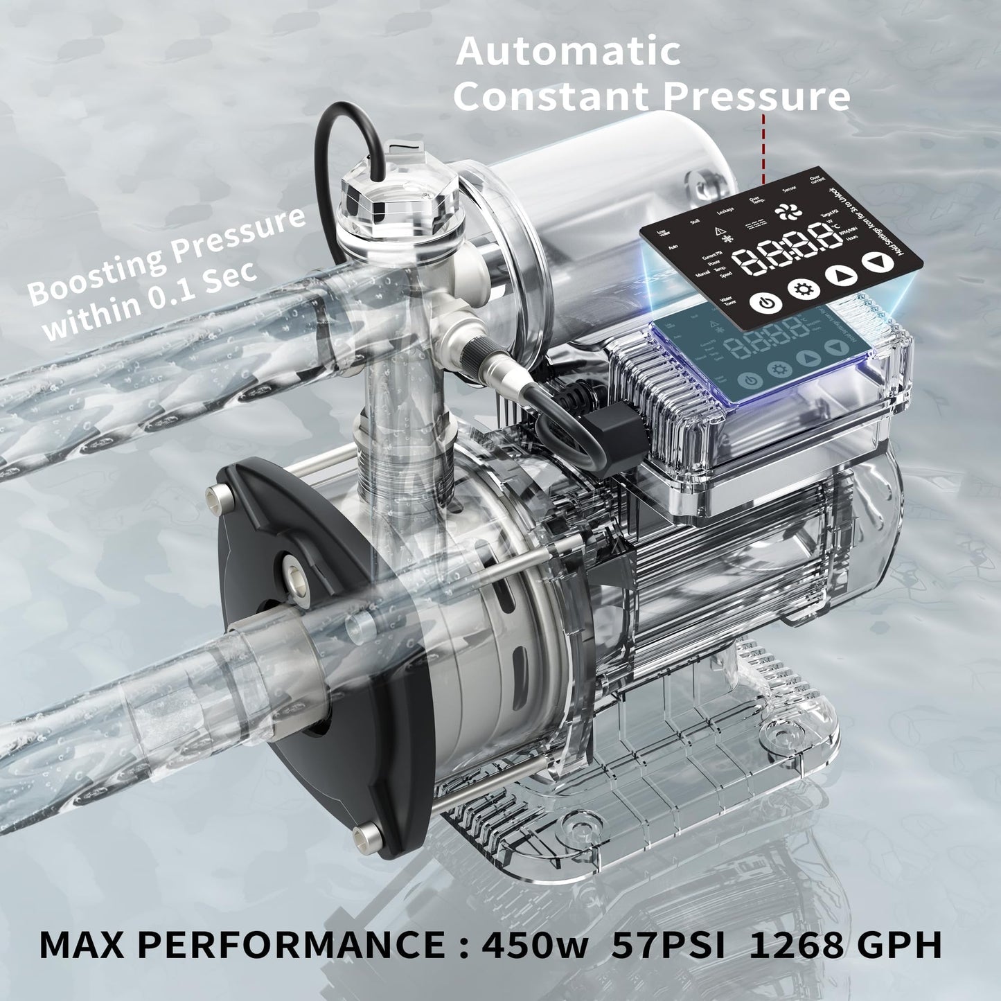 AIDPATH Whole House Water Pressure Booster Pump 57PSI, Automatic Variable Speed & Power, Constant Pressure for Home, Shower, Irrigation, 115V, 1" NPT, Stainless Steel Impeller & Volute
