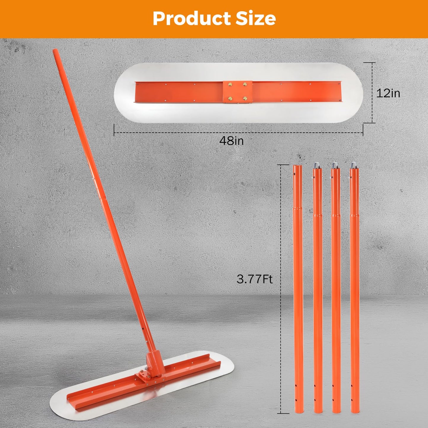 BEAMNOVA Bull Float Concrete Tools with 48 * 12 Inches Stainless Steel Scraper Concrete Trowel 181 in Cement Extension Rod Concrete Finishing Tools Kit