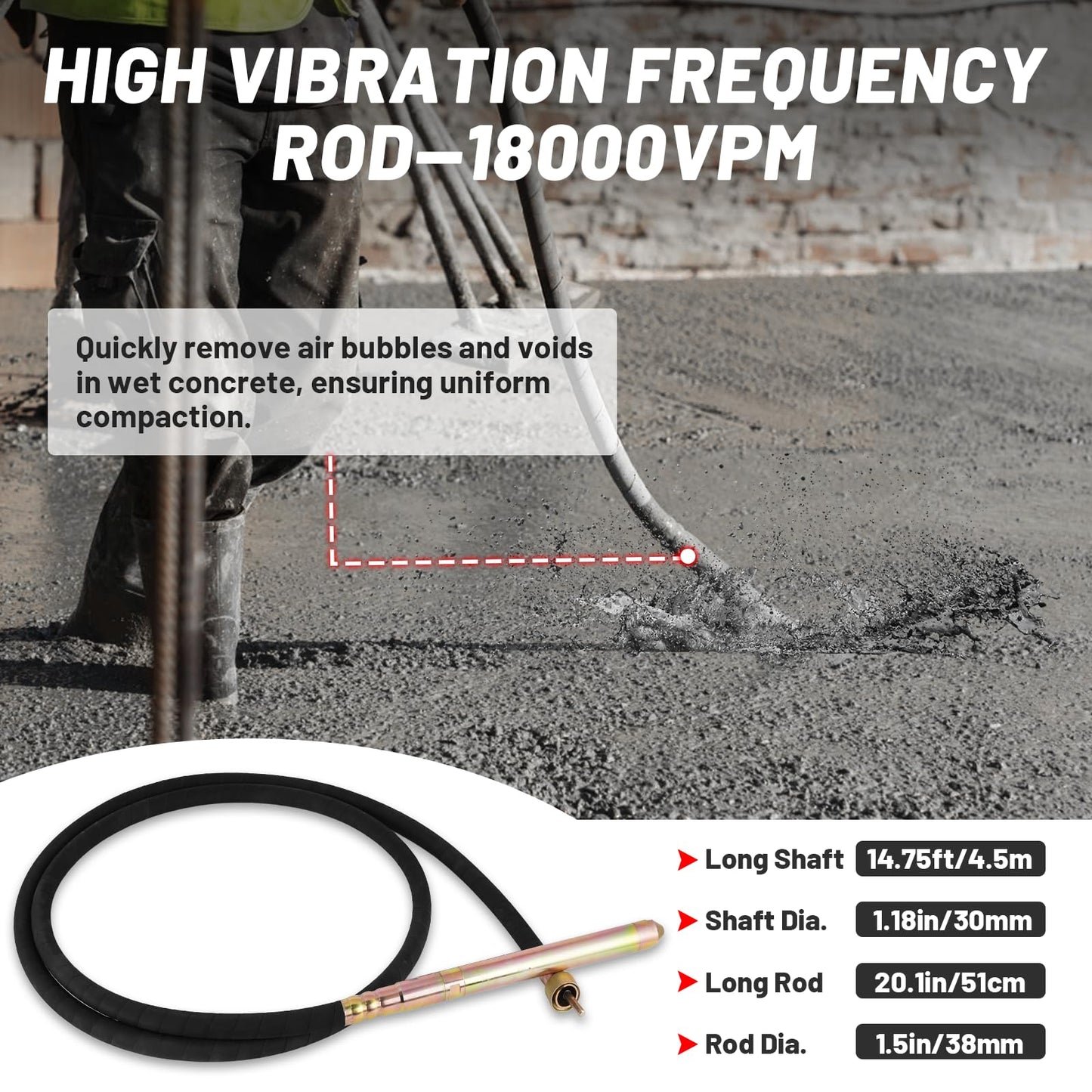 YJINGRUI Cordless Concrete Vibrating Tool for Makita 18V Max Battery & 1600W Power Concrete Vibrator