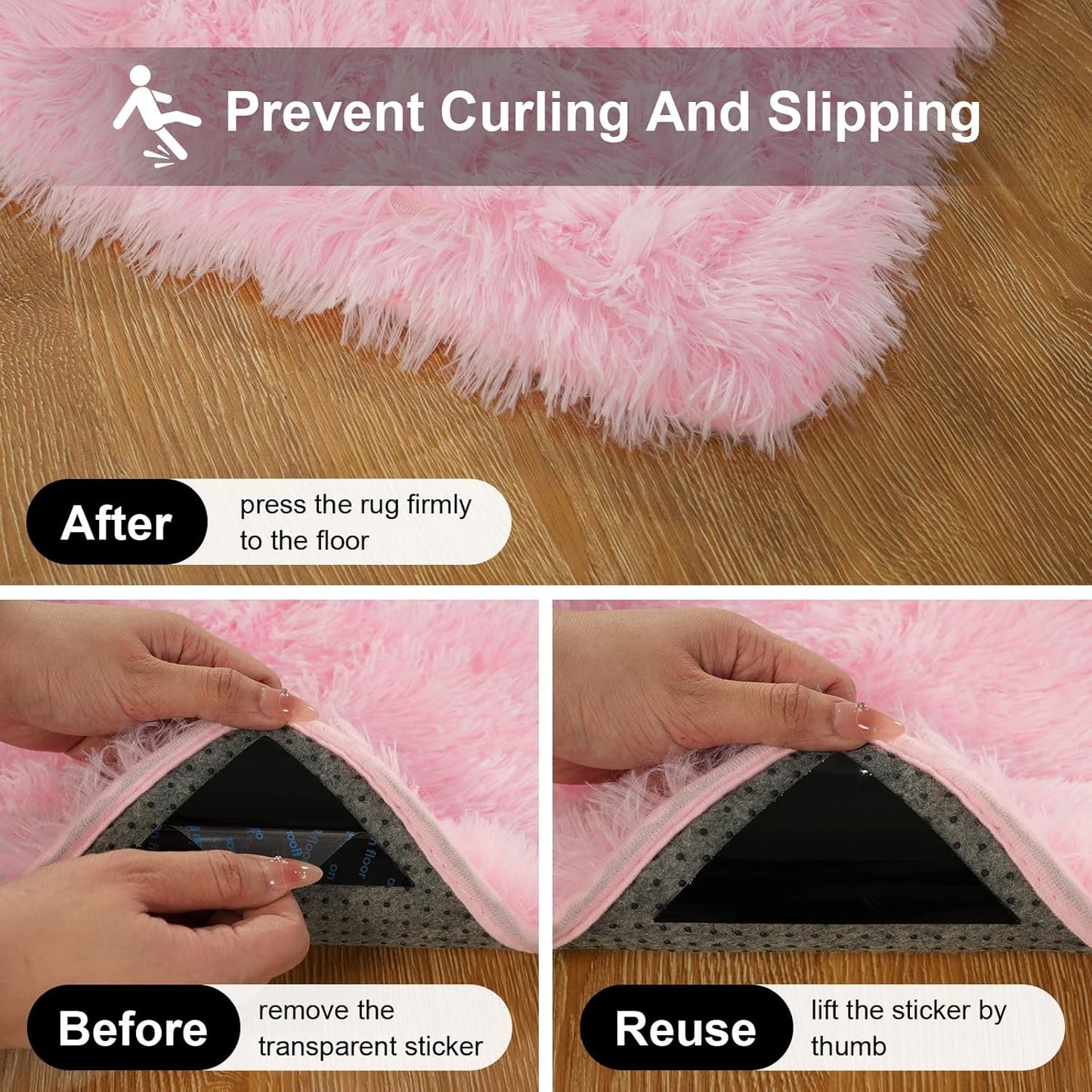 Skiennix Pink Area Rug - Fluffy 2x3 Soft Shag Carpet with Non-Slip Strips for Kids' Room Decor
