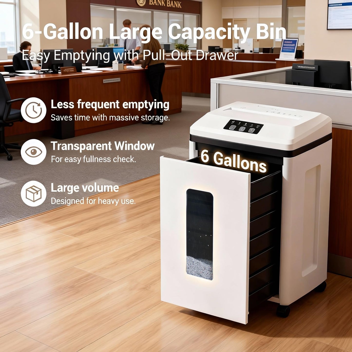 Trishintage Heavy Duty Paper Shredder: 7 Sheets P-7 Ultra Micro-Cut 3/64''*5/64'' Shreds Credit Cards & CDs 30 Min Continuous Run 6-Gallon Bin High-Security Commercial for Home Office Business Bank