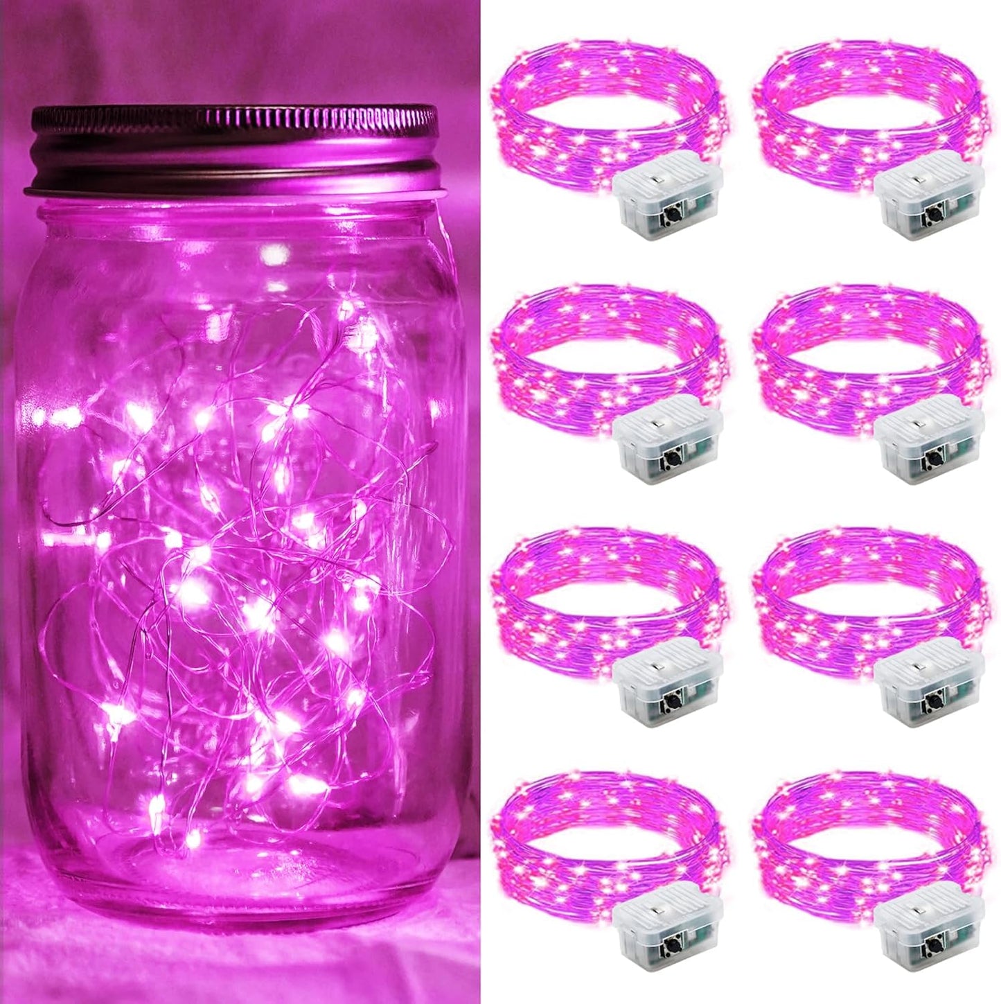 Skiennix 8 Pack Pink Fairy Lights - 7Ft 20 LED Twinkle String Lights | Battery Operated & Waterproof for Parties, Weddings, and Holidays