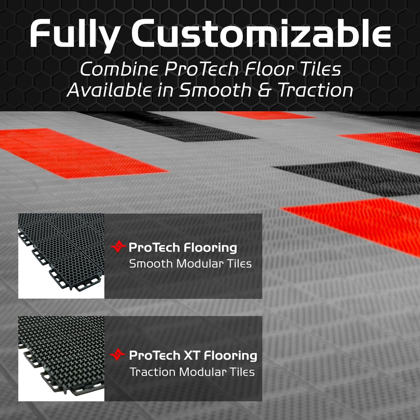 Caliber ProTech XT Garage Flooring, Trailer Flooring, Interlocking Traction Tiles, 9” x 18”, Grey, 24-Pack