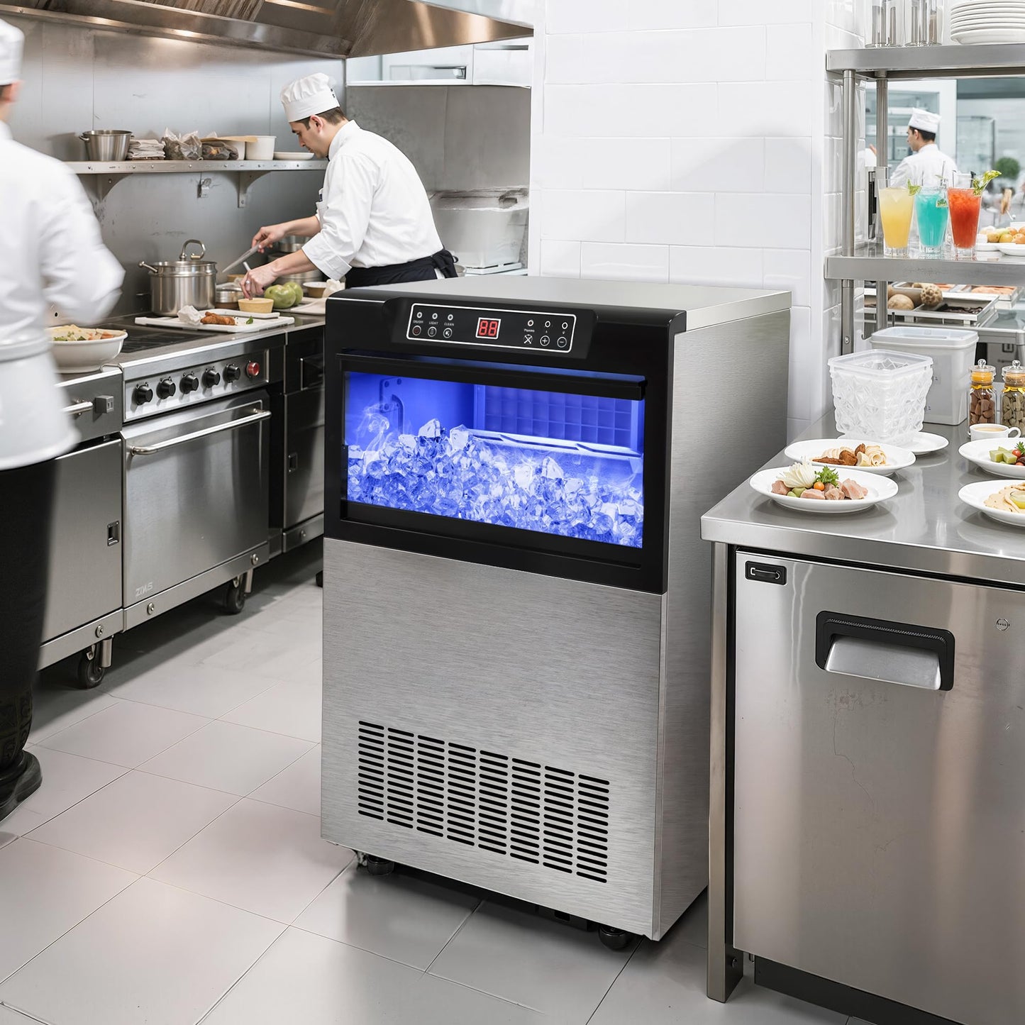 YITAHOME 100lbs Ice Maker Machine Commercial Under Counter Ice Maker, ETL & DOE Certificated Commercial Large Ice Makers Freestanding for Home Cafe Bar Restaurant 45pcs with 33lbs Storage Bin