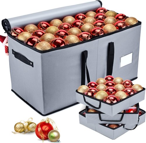 Mrrihand Ornament Storage Box - Dual Zipper Container for 128 Holiday Ornaments | 8 Trays, Grey