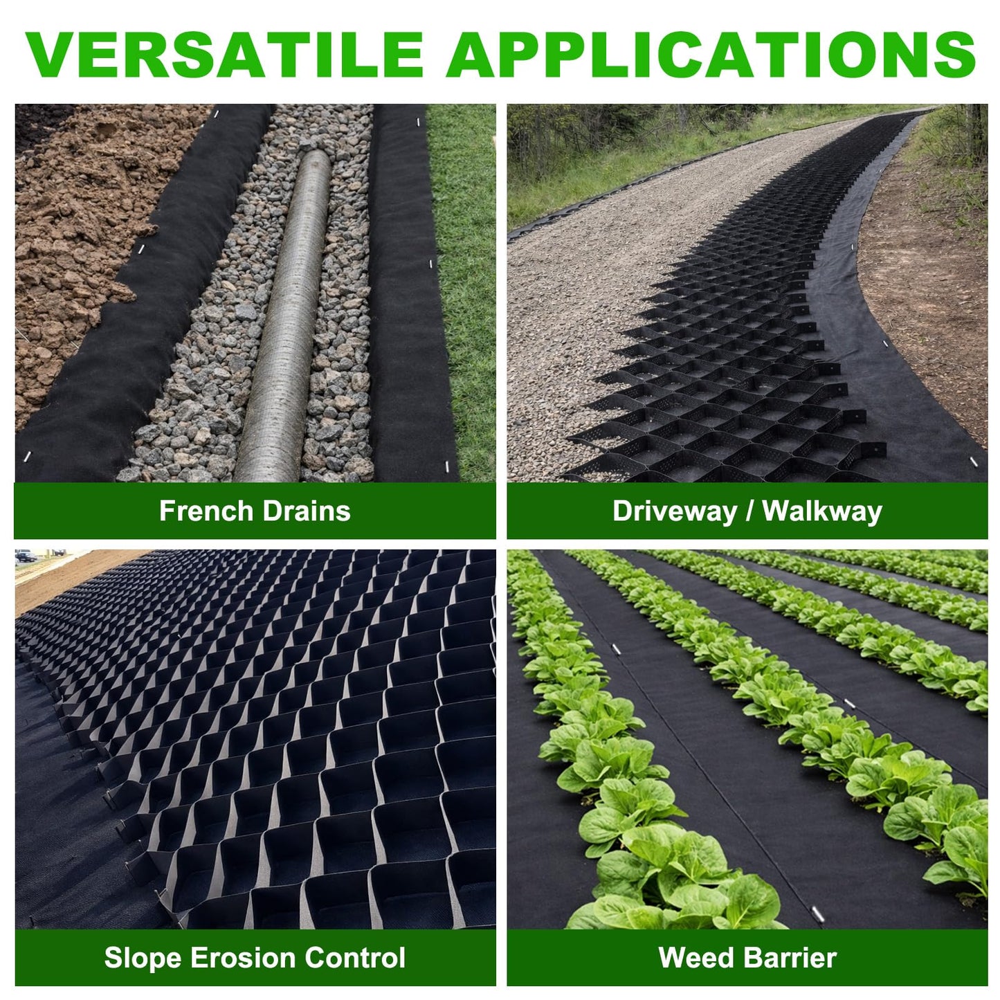 9oz Non Woven Geotextile Fabric for French Drains, 3x60FT High Permeability Drainage Fabric with Stakes Heavy Duty Landscape Fabric for Gravel Grid, Garden, Flower Beds, Weed Control, Erosion Control