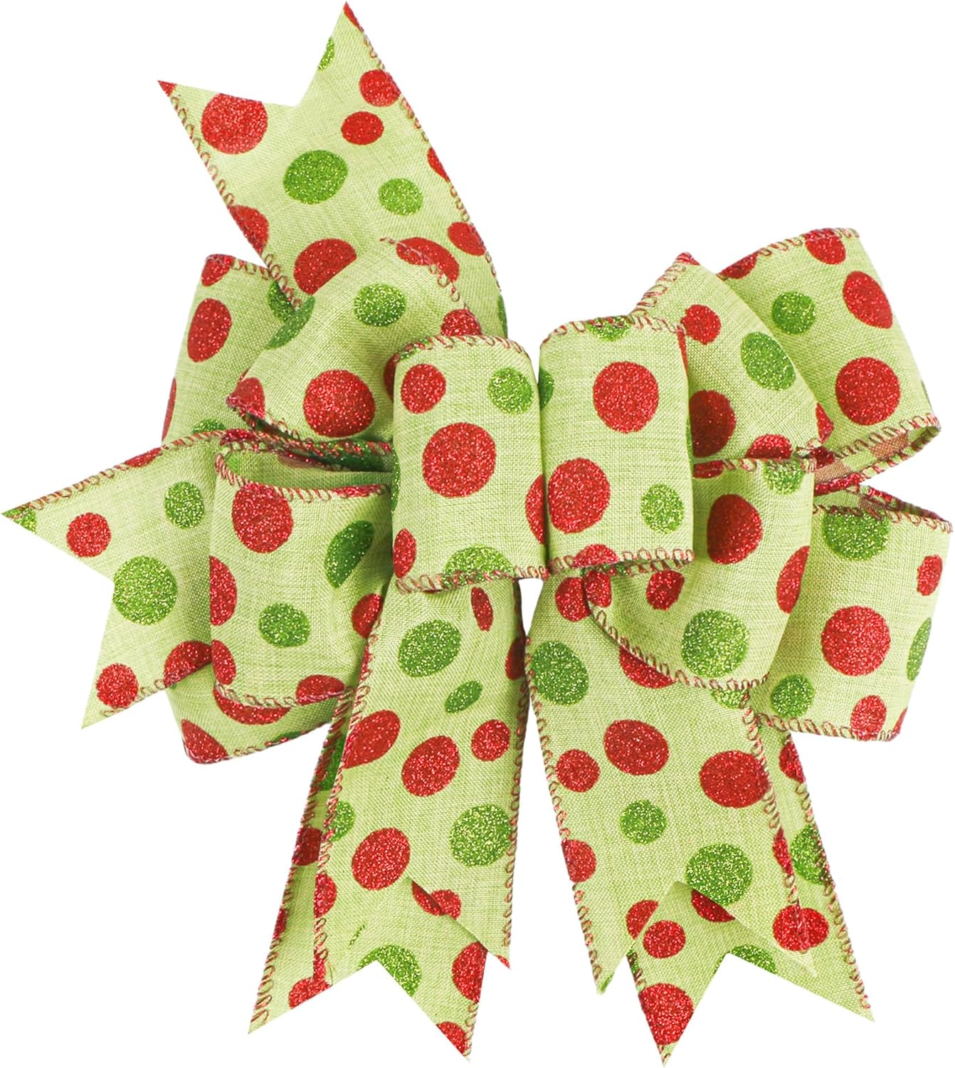 SIMISI Ribbon Christmas Bow - Rustic Green & Red Dots for Wreaths & Holiday Decor | 9.5 x 13 Inch