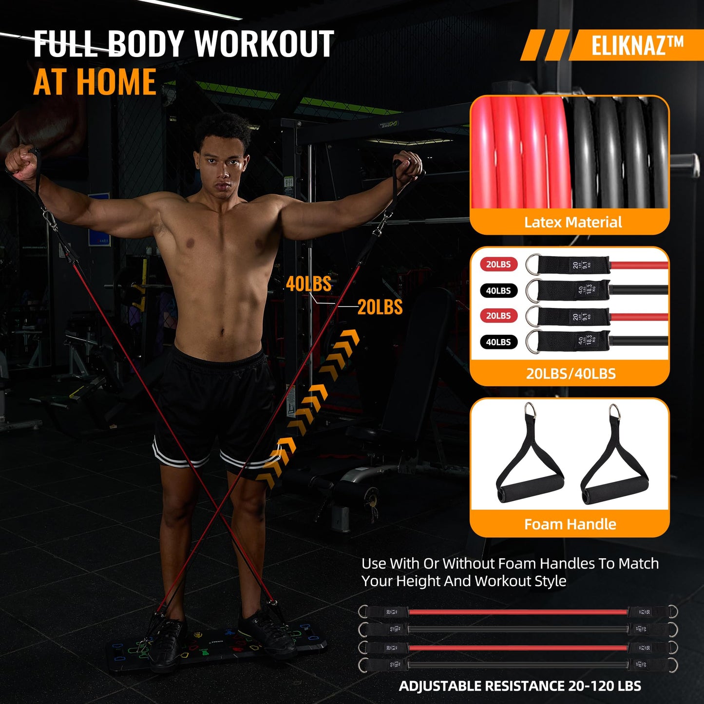 Eliknaz Portable Push Up Board Gym Kit 25-in-1, Foldable Push Up Station & Exercise Board Workout Set with 18 Accessories, Resistance Bands & Handles, Ankle Straps for Men, Women & Teens