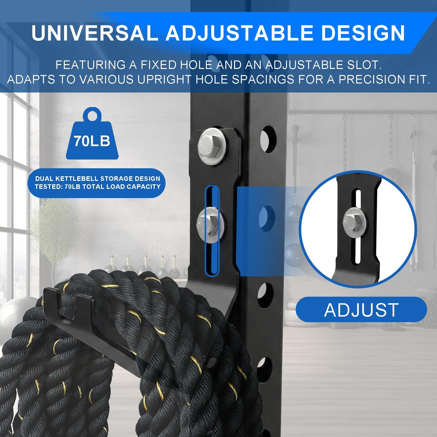 Lights Mountain Universal Battle Rope Storage Attachment, Heavy-Duty Steel Rack Mounted Hanger for Fitness Ropes & Resistance Bands, Adjustable Fits Most Power Cages, Home Gym Organization
