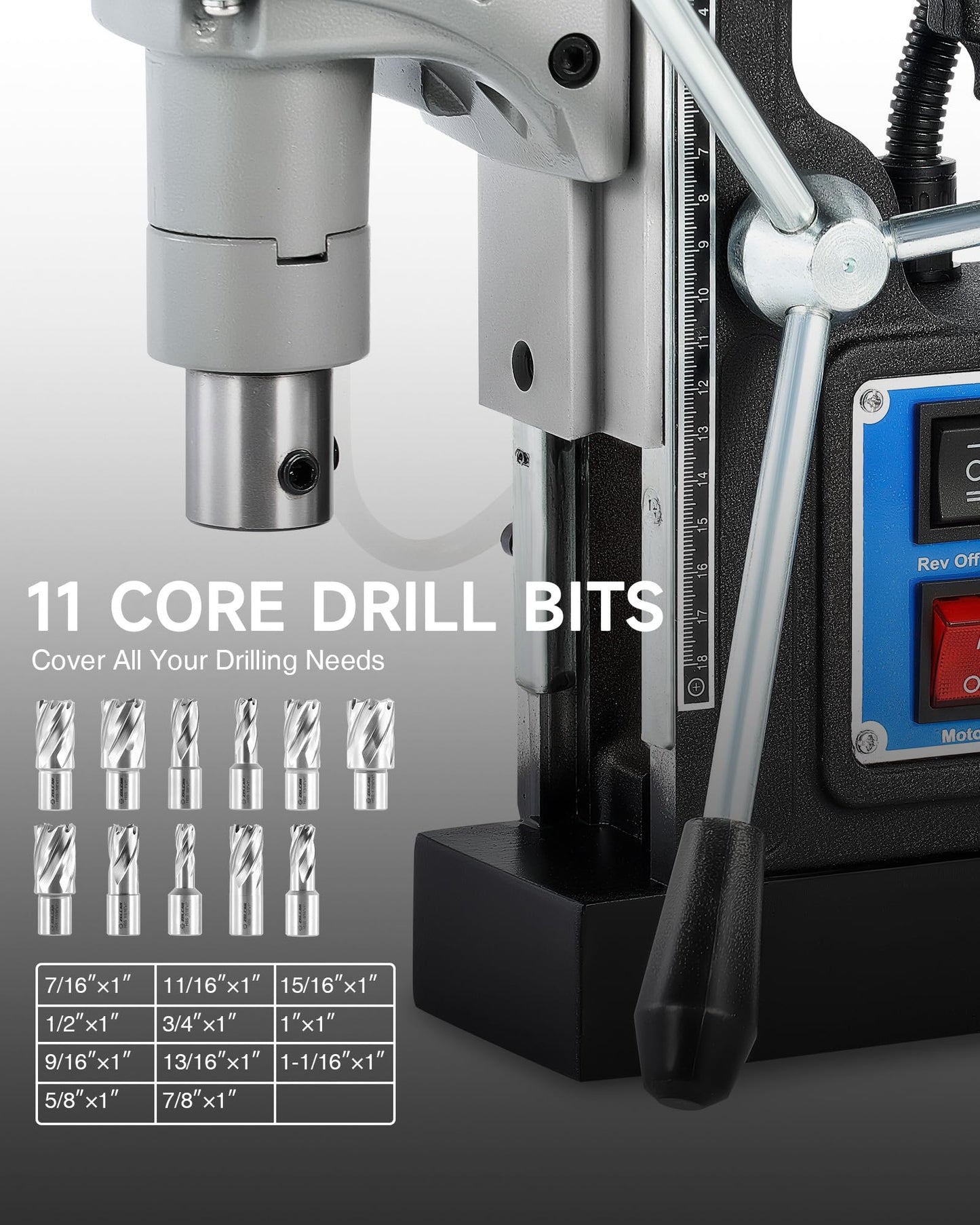 ZELCAN Mag Drill Press with 11 Pcs Bits, 1550W Portable Magnetic Drill Press with 2" Boring Diameter, 0-580 rpm Stepless Speed & Reversible Direction, 2922 lbf Power Magnetic for Metal Surface