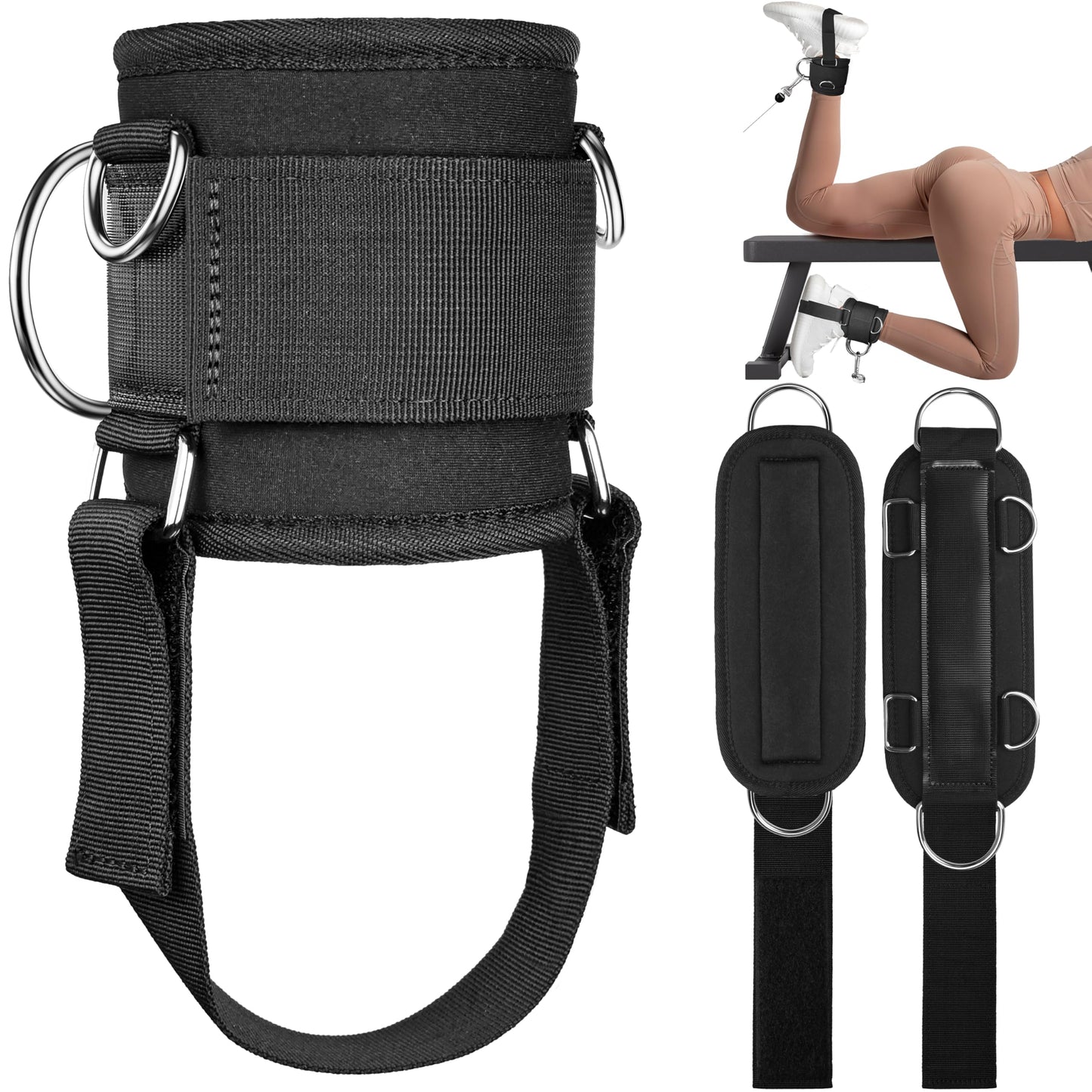 Crostice Ankle Strap Compatible with Tonal Machine, Kick Back Ankle Straps for Smart Home Gym, Cable Machine Attachment with Multi-Angle Adjustment, Extra Strap for Foot Support, Heavy-Duty