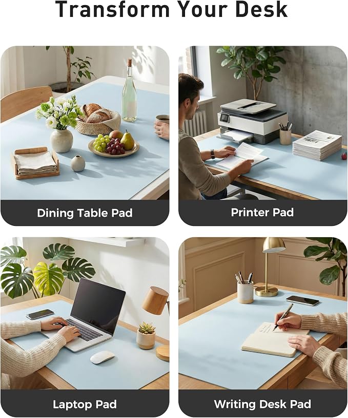 Aothia Faux Leather Desk Mat - Large Mouse Pad, Non-Slip PU Leather Blotter, Waterproof Writing Surface for Office and Home (Baby Blue, 40" x 24")