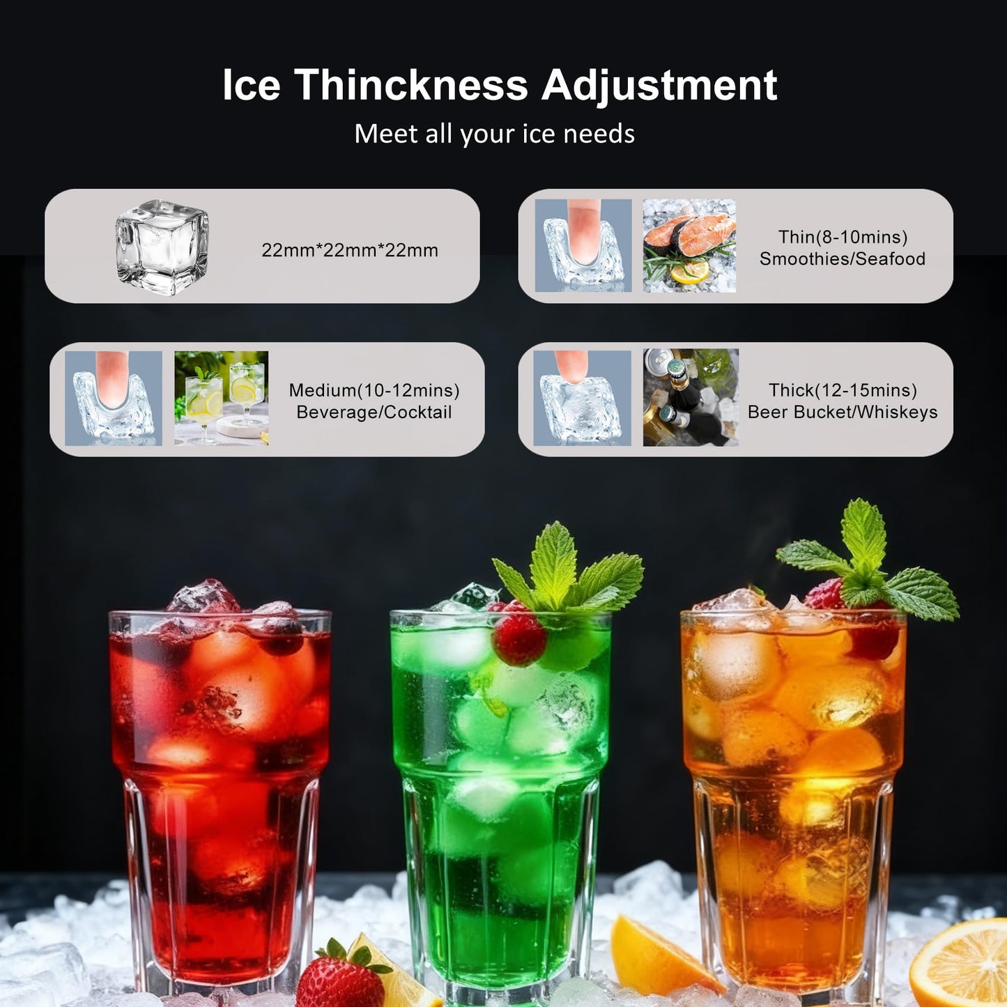 Commercial Ice Maker Machine, 100lbs/24H Ice Machine with 20lbs Storage Bin, 50 Cubes in 8-12 Mins, Small Size Freestanding/Under Counter Ice Maker, Support Gallon Bottle Water, Timer, Self-Cleaning
