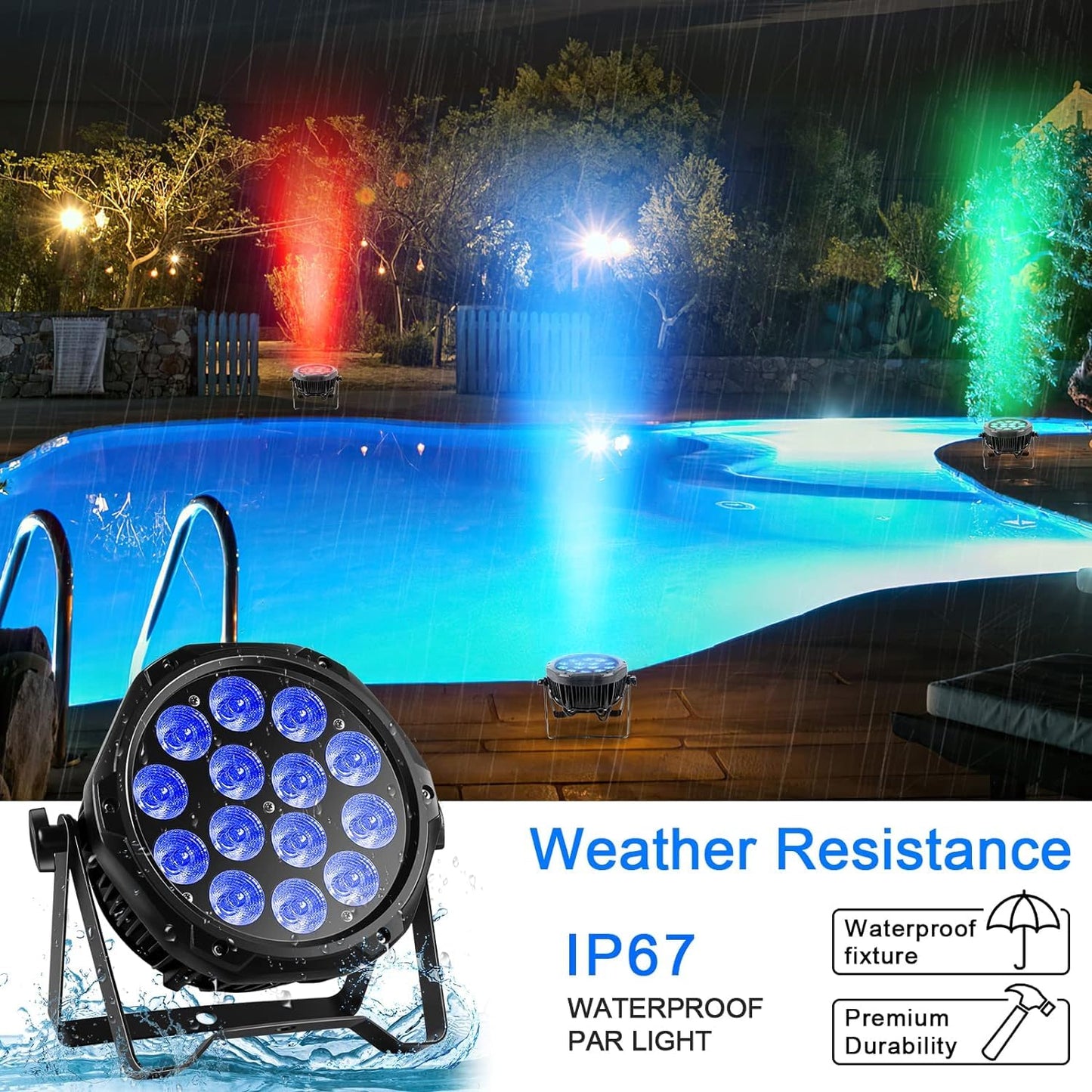 14LED Par Lights, Outdoor Waterproof Par Can Light, RGBW 4in1 Stage Light, 210W DMX Control Wash Uplight Strobe Effect for Events, Stage, Wedding, Church, Party, Garden, Building (4 Packs)