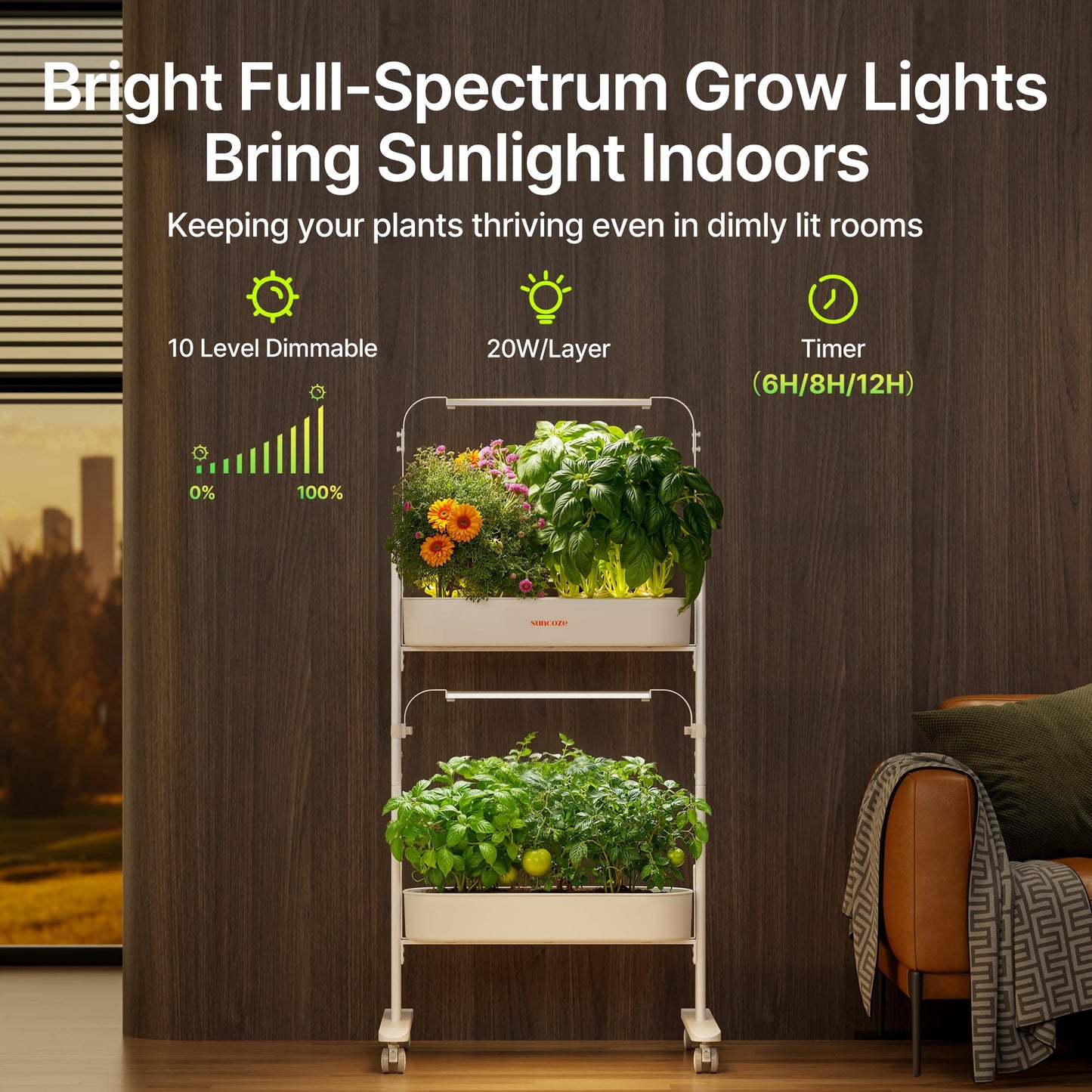 SUNCOZE 2-Tier Hydroponics Growing System Kit with 24 Pods – Full Spectrum Grow Lights, Hydroponic System equipped with smart controller, Indoor Herb Garden Kit for Vegetables, Herbs, Fruits & Flowers
