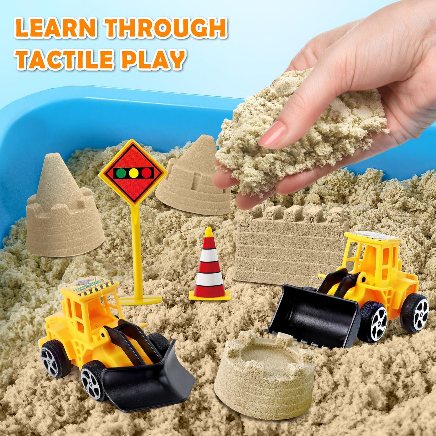 ESSENSON Sensory Bin, Construction Kit with Sensory Sand, Play Sand Pretend Play Beach Toy, Sandbox for Girls and Boys