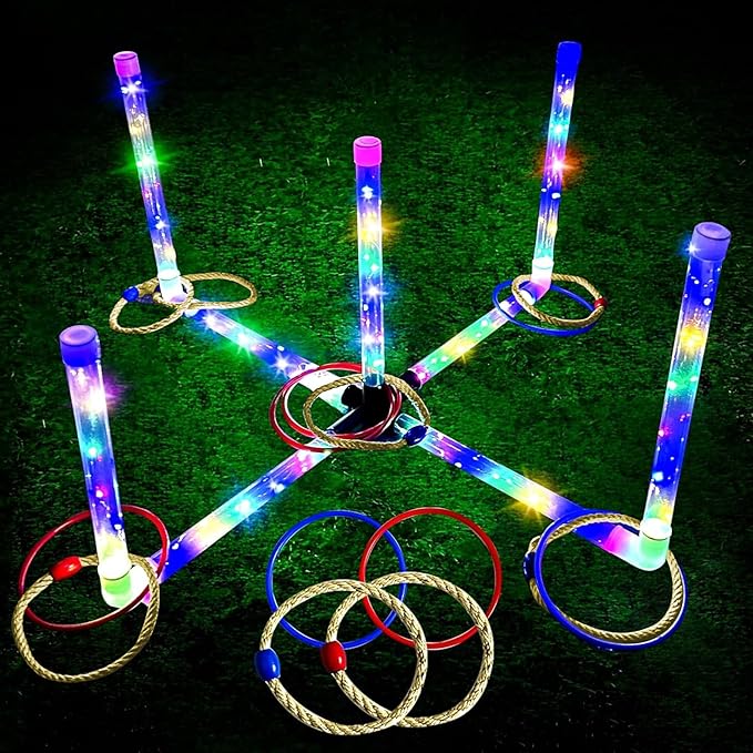 Outdoor Ring Toss Game, Upgraded 15-Inch Backyard and Lawn Games for Adults & Kids, Backyard Camping Sports Activities, Best Party Gifts for Ages 8-12+ Years Old, LED Ring Toss with Carry Case