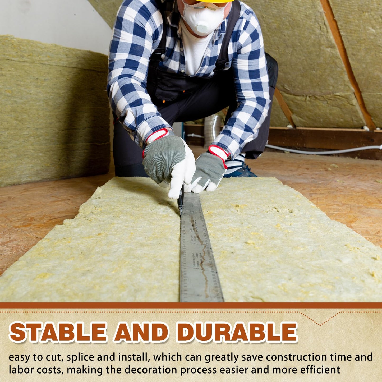 GlikCeil Mineral Wool Insulation Board Rigid Acoustic High Temperature Insulation Board, 24 x 24 x 1.6 Inch, Yellow(8 Pcs)