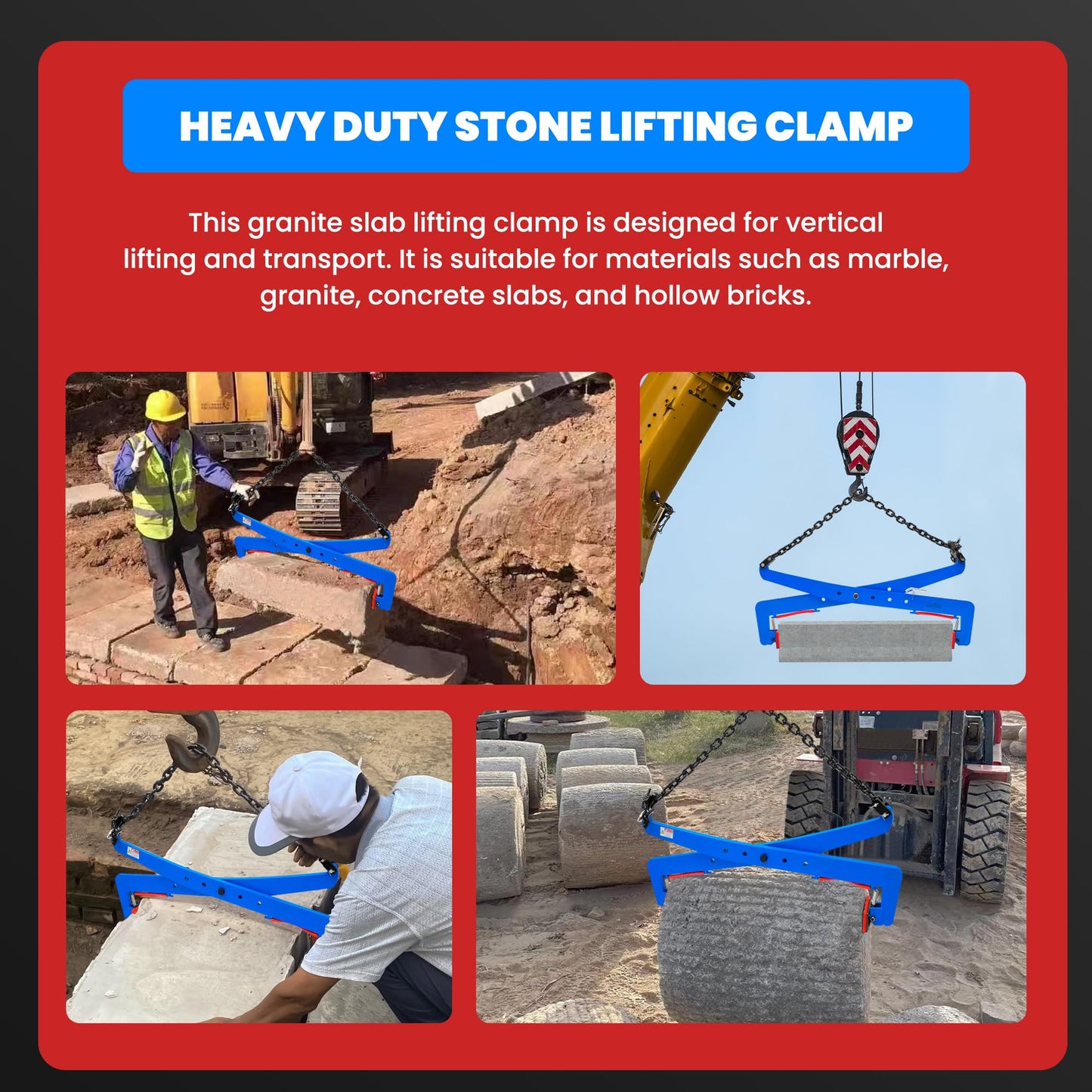 GRYVOZE 2646 lbs Stone Lifting Clamp, Adjustable Range: 17"-43" Granite Slab Lifting Clamp, Heavy Duty Scissor Clamps for Carrying and Vertical Transport of Concrete Blocks, Slate Sheets, Curb Stones