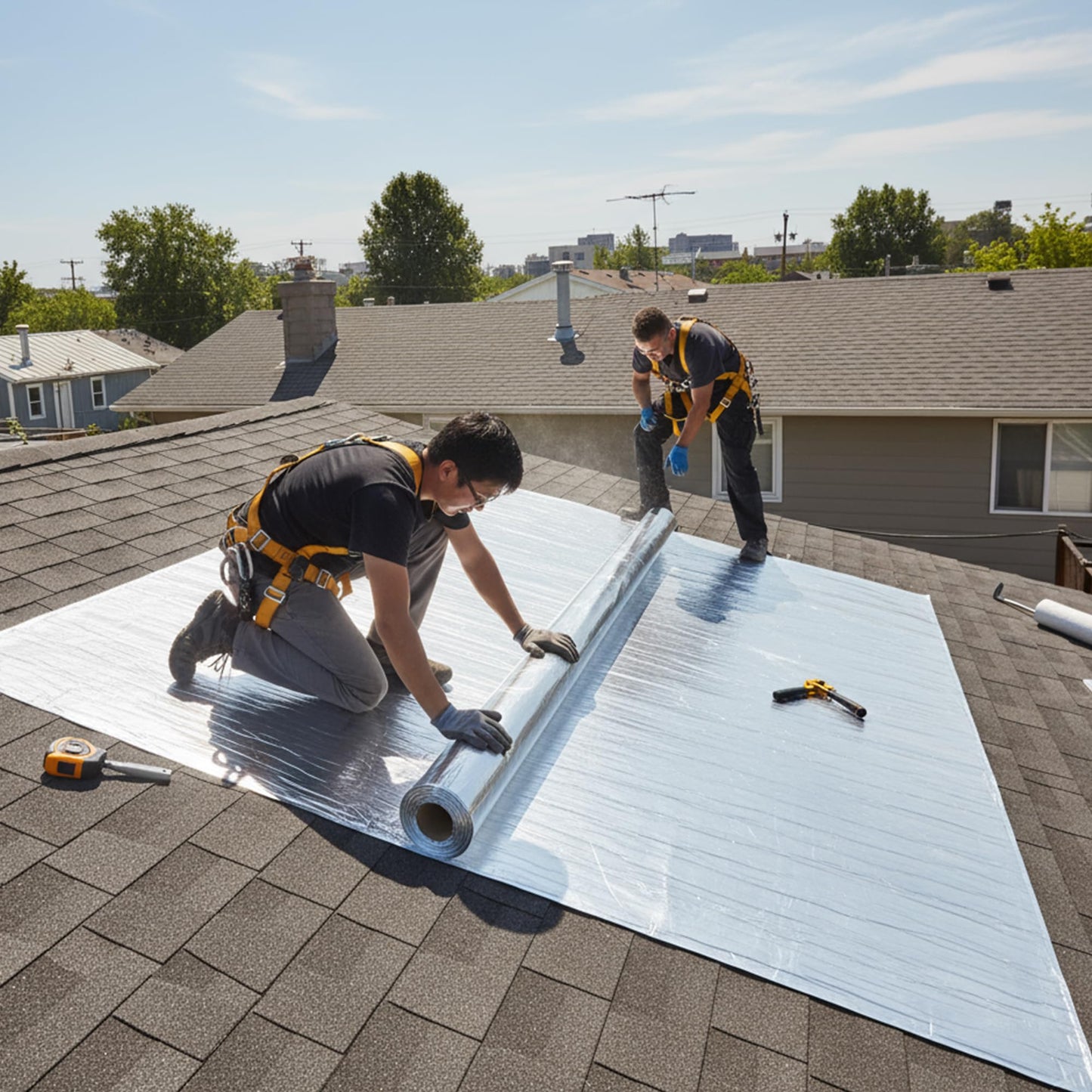 foriy Waterproofing Membrane 39.6in x 196.9in Self-Adhesive Roofing Felt, Bitumen Waterproof Repair Tape Roof Underlayment Protector Roll Patch Seal Tape Roof Cladding for Roof Leak (3.3x16.4ft)