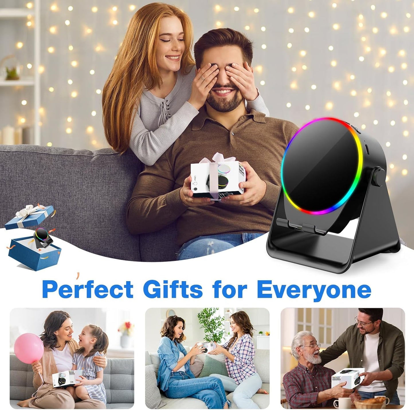 TARKARI 5 1 360 Wireless Induction Speaker, in Bluetooth Speaker, Rotation Cell Phone Stand and Colorful Ambient Light