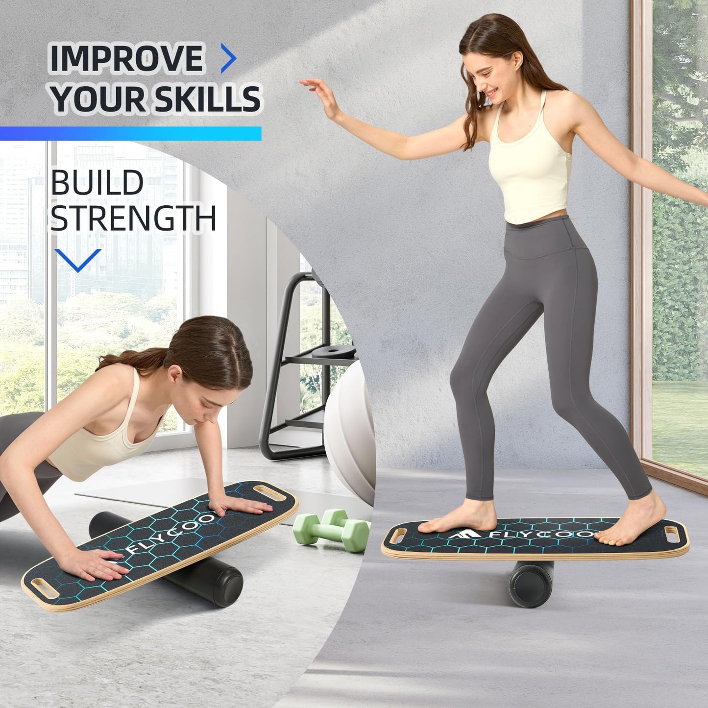 Balance Board for Adult with Adjustable Stoppers: 3 Modes Wobble Board with Roller Exercise Balancing Stability Trainer for Improve Balance Non Slip Surface (Black, with stand)