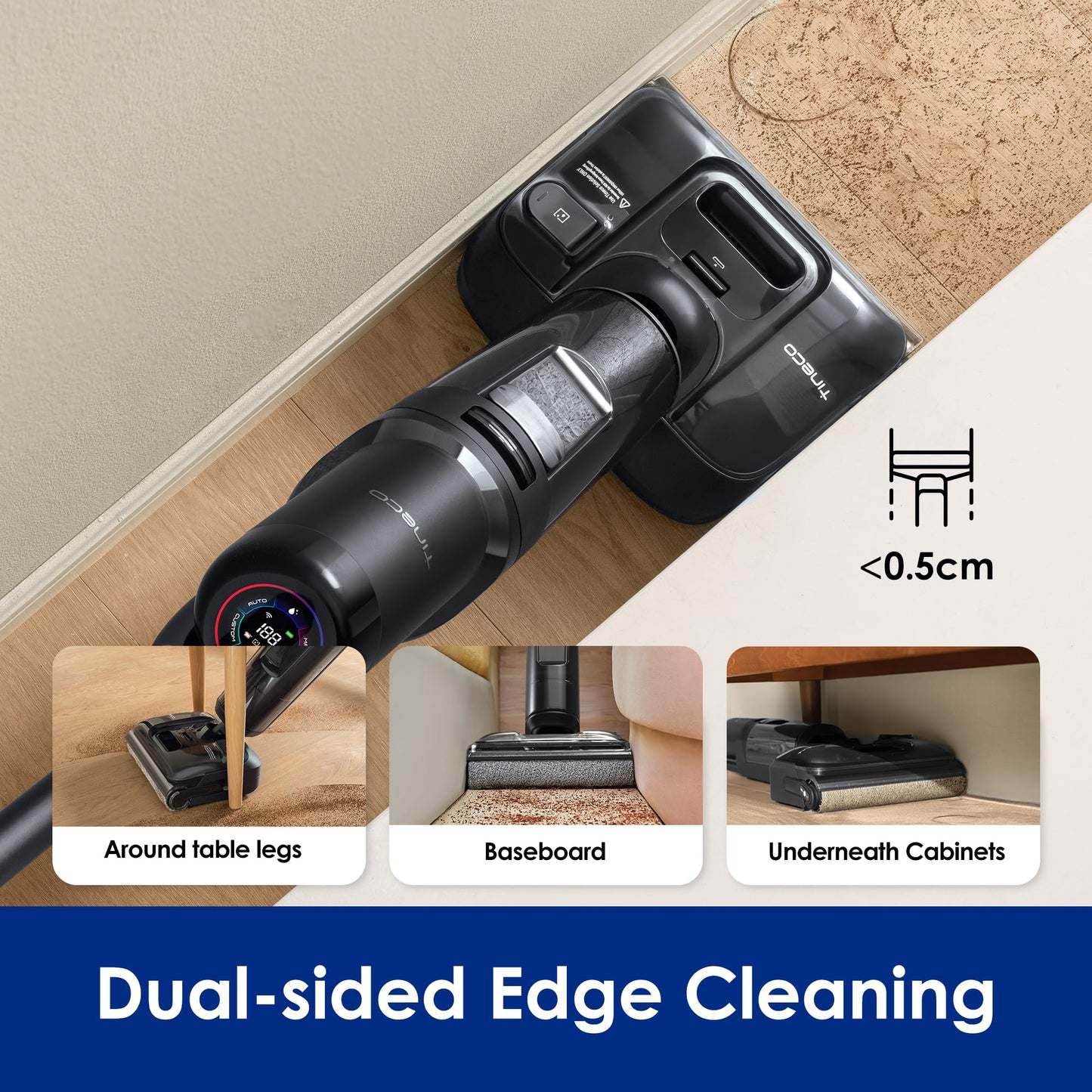 Tineco Floor ONE S7 Stretch Ultra Cordless Wet Dry Vacuum Cleaner, 180°Lay-Flat Anti-Tangle Design, 50 Minutes Runtime, 185℉ Flashdry Self-Cleaning, Dual-Sided Edge Cleaning Floor Cleaner