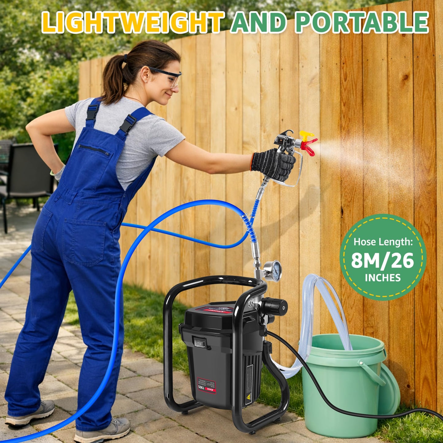 XDOVET 750W Airless Paint Sprayer,3000PSI High-Pressure Electric Paint Sprayer with Tip Extension,Paint Sprayer for House Painting,Interior/Exterior Walls, Fences, Ceilings, Cabinets 1pcs