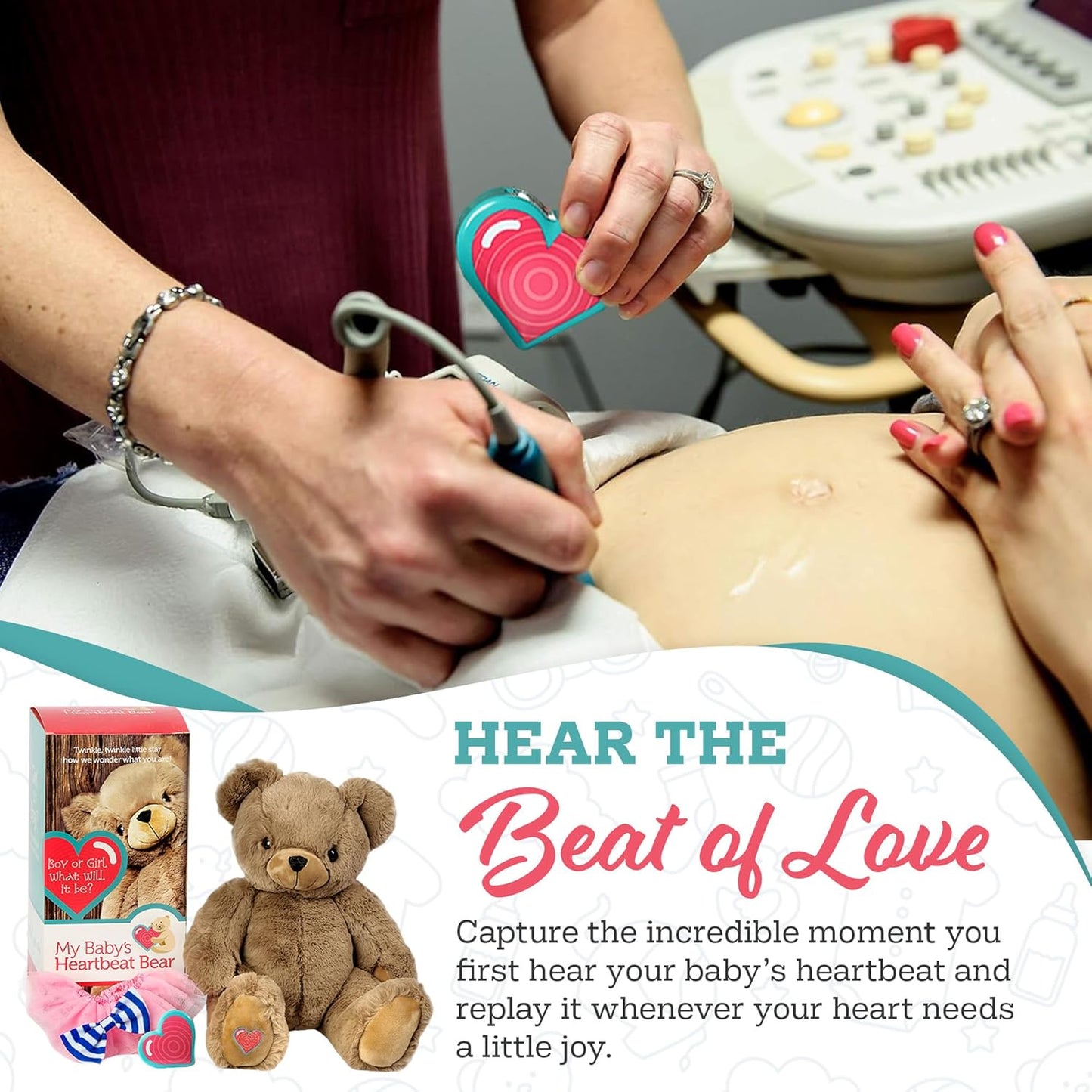My Baby's Heartbeat Bear 20 Baby Heartbeat Recorder Keepsake with Second Voice Recorder, Pregnancy Memory Gift