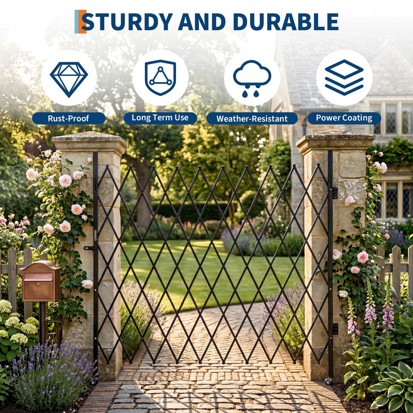 7FT Metal Expandable Mobile Barricade,Industrial Folding Security Gate Driveway Gate, Retractable Retractable Gate Outdoor,Folding Safety Barricade with Casters